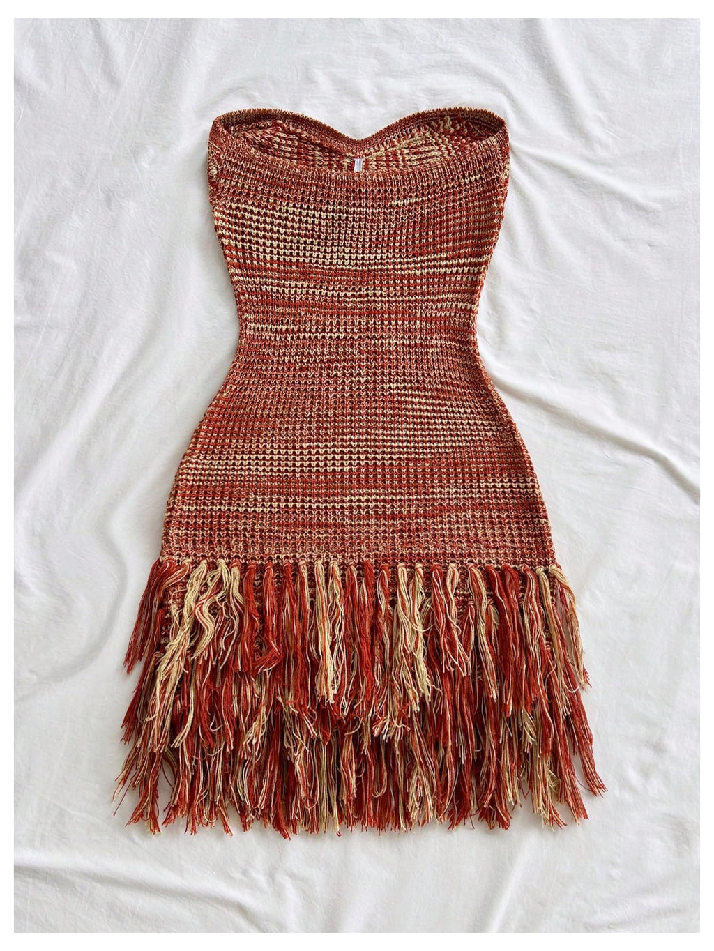 WDIRARA Women's Metal Fringe Hem Knitted Tube Dress Cut Out Layered Mini Boho Dresses Multicolor Large