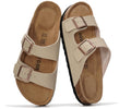Project Cloud 100% Genuine Leather Flat Sandals For Women 2026 Cork Footbed Womens Sandals with Memory Foam and arch support Vacation Essentials Slides for Women Footwear (Venita, Beige, 5.5)