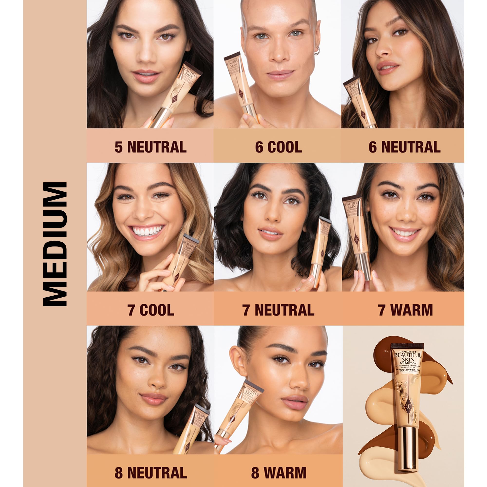 Charlotte Tilbury Beautiful Skin Medium Coverage Hydrating Foundation - Buildable Liquid Makeup for Instant Glow, Plumping Hydration & Lasting Skincare Benefits - 7 Neutral