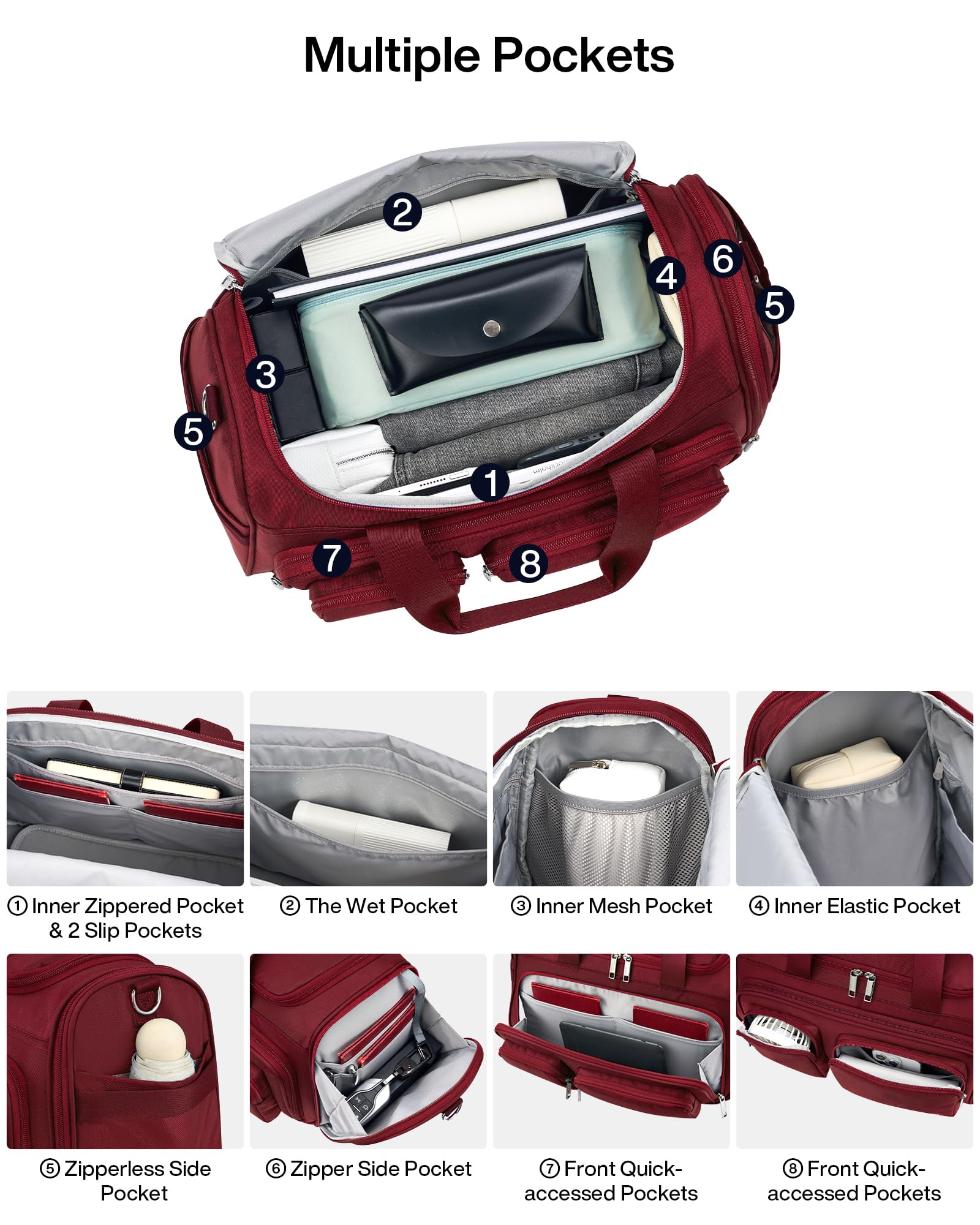 MILADA Underseat Carry On Luggage Bags for Travel Lightweight Foldable Carry On Bags for Airplanes Small Duffle Bag for Men Women TSA Approved Underseat Bag Travel Tote Bags, Burgundy