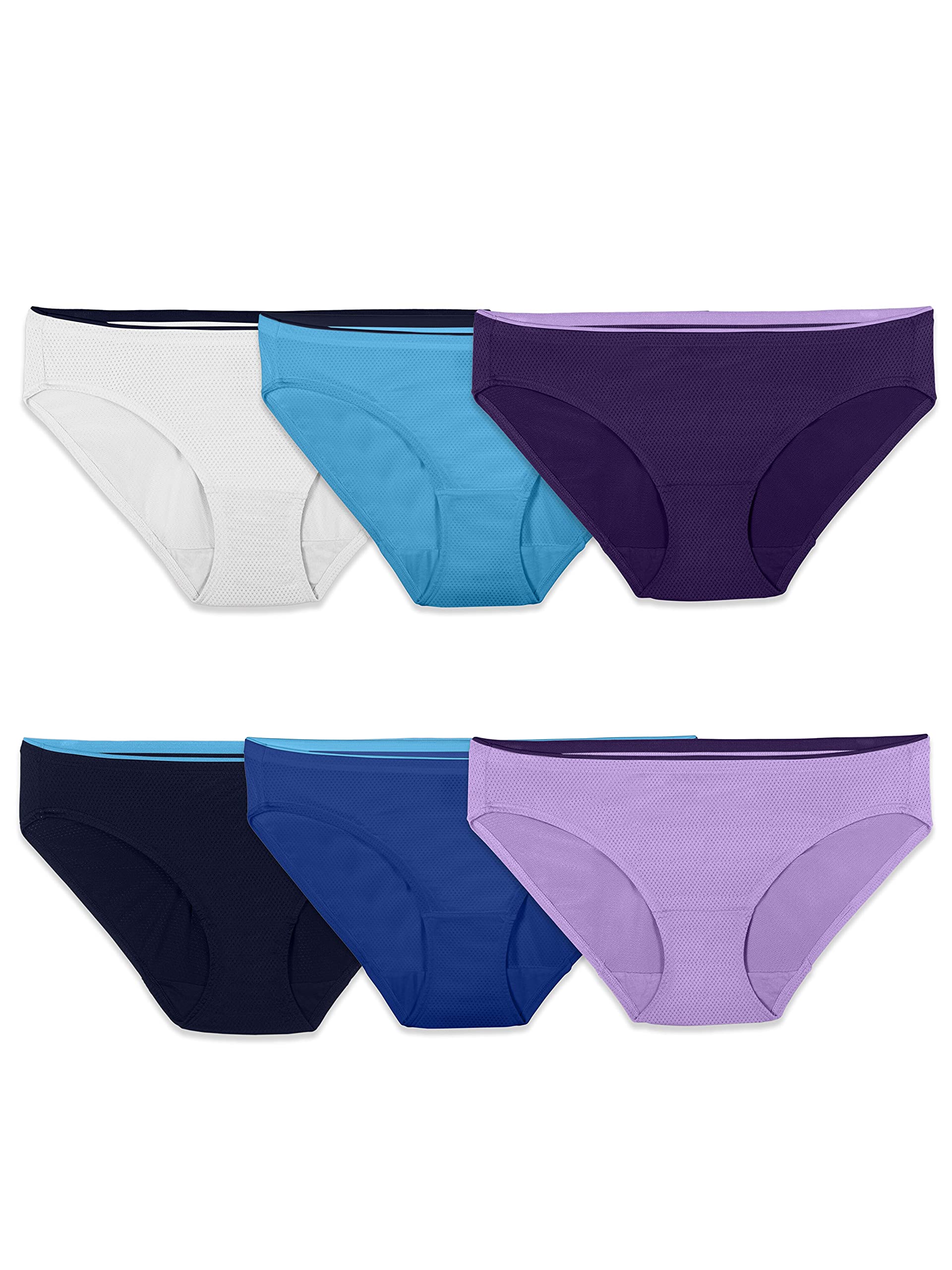 Fruit Of The Loom Womens Breathable Underwear, Moisture Wicking Keeps You Cool & Comfortable, Available Plus Size Bikini Style, Micro Mesh - Bikini - 6 Pack - Colors May Vary, 7 US
