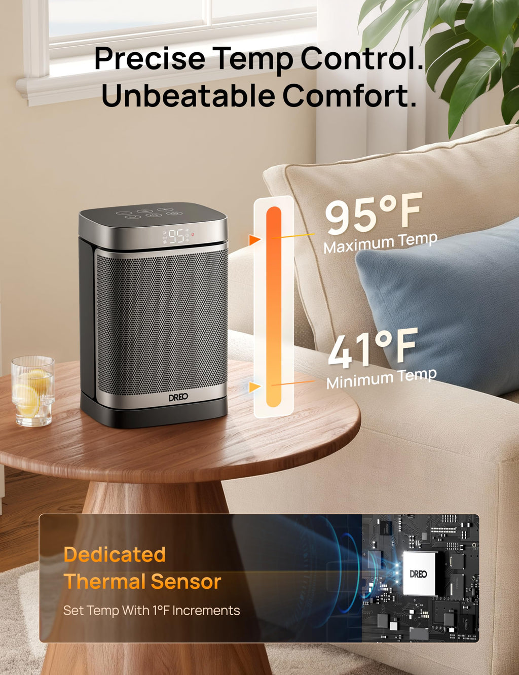 DREO Space Heater, 1500W Portable Electric Heaters for Indoor Use, PTC Ceramic Heater for Office with Remote, Thermostat, 70°Oscillation, 12H Timer, 5 Modes, Safe Quiet Room Heater for Bedroom