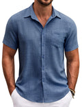 COOFANDY Mens Button Down Shirt Short Sleeve Casual Summer Beach Resort Wear Shirts for Men Denim Blue