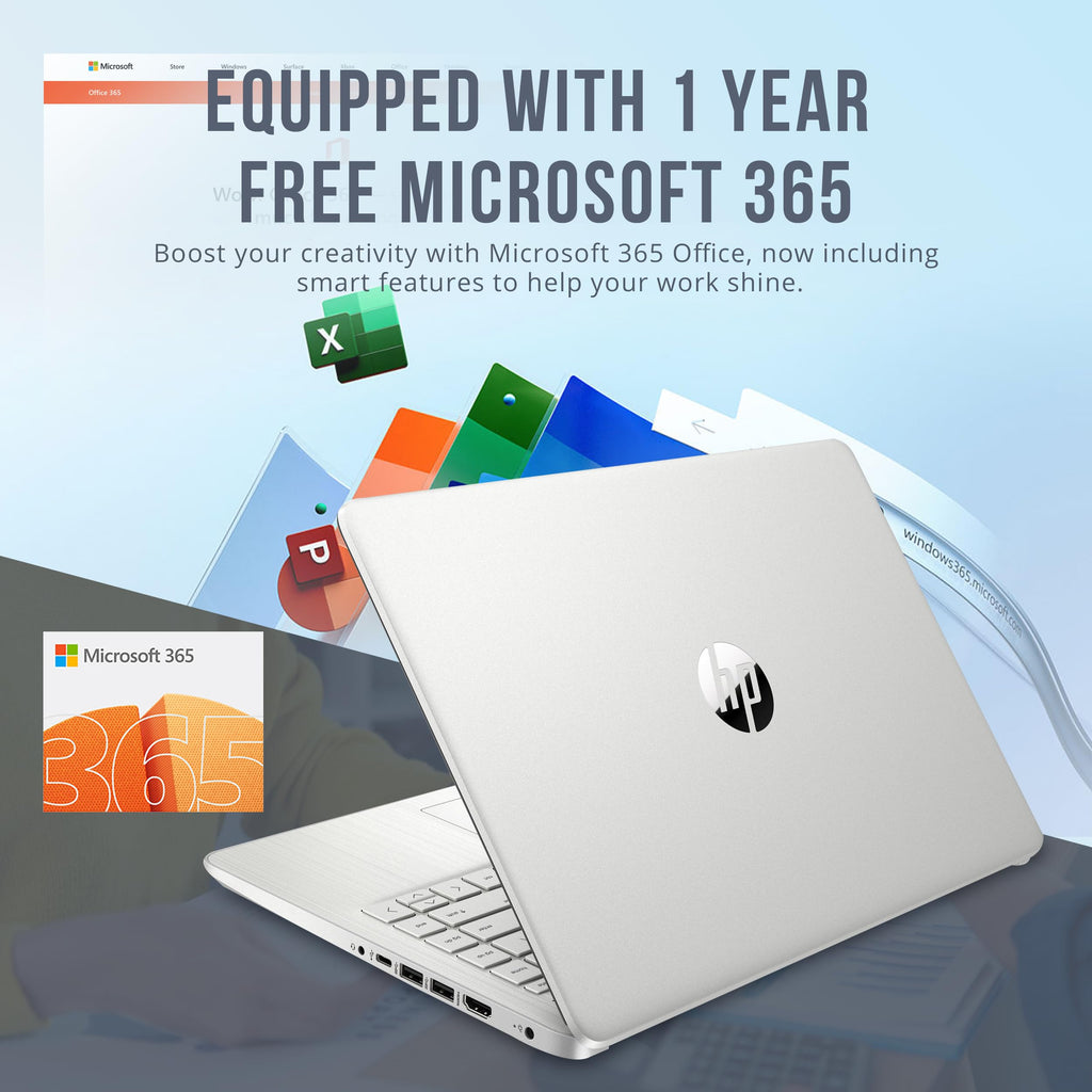HP Stream 14" HD BrightView Laptop, Intel Processor N150, 16GB RAM, 416GB Storage (128GB eMMC + 288GB Docking Station Set), Intel UHD Graphics, 720p Camera, Wi-Fi, 1 Year Office 365, Win 11 S, Silver