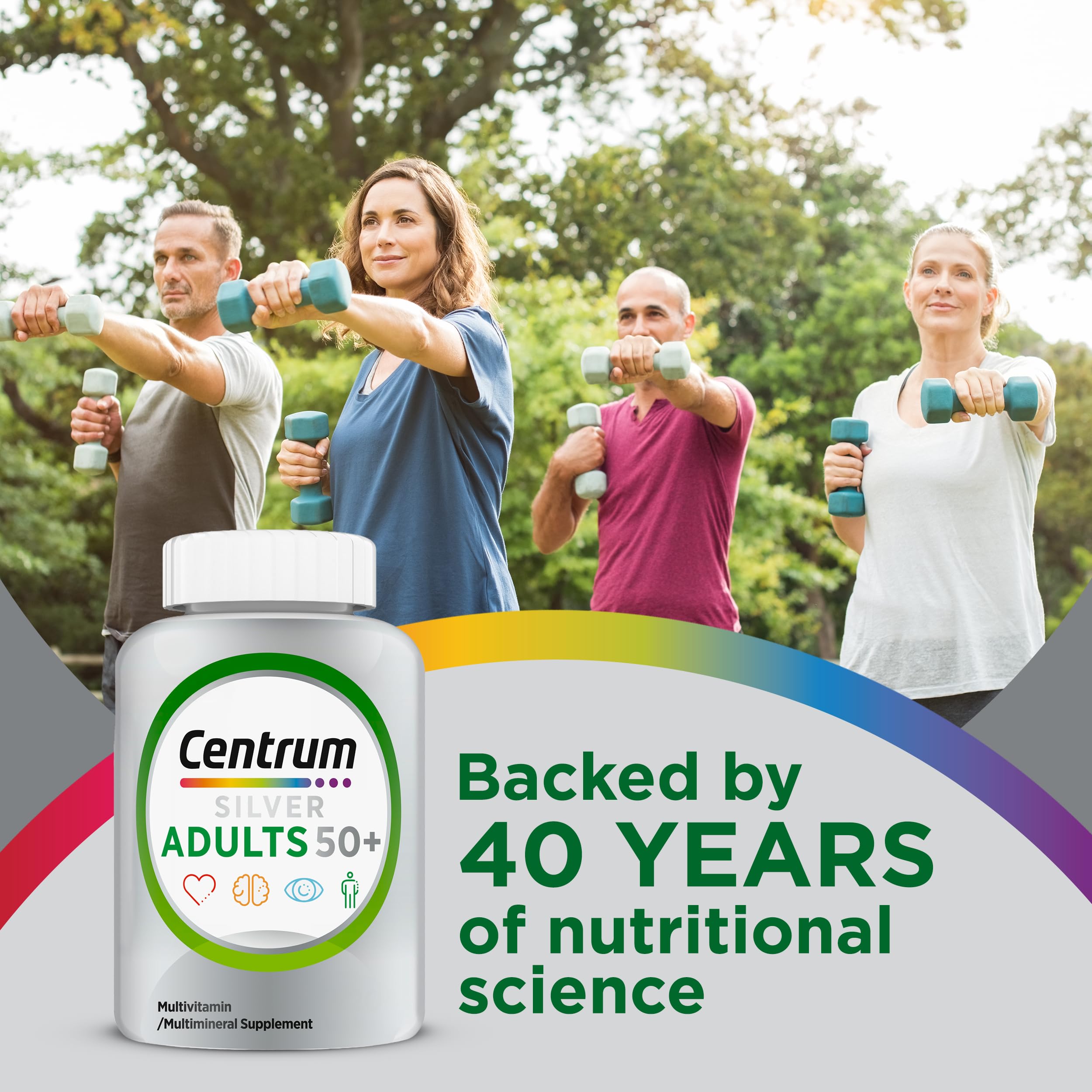 Centrum Silver Multivitamin for Adults 50 Plus, Multivitamin/Multimineral Supplement, Vitamin D3, B Vitamins, Gluten Free, Non-GMO Ingredients, Supports Memory and Cognition in Older Adults - 220 Ct