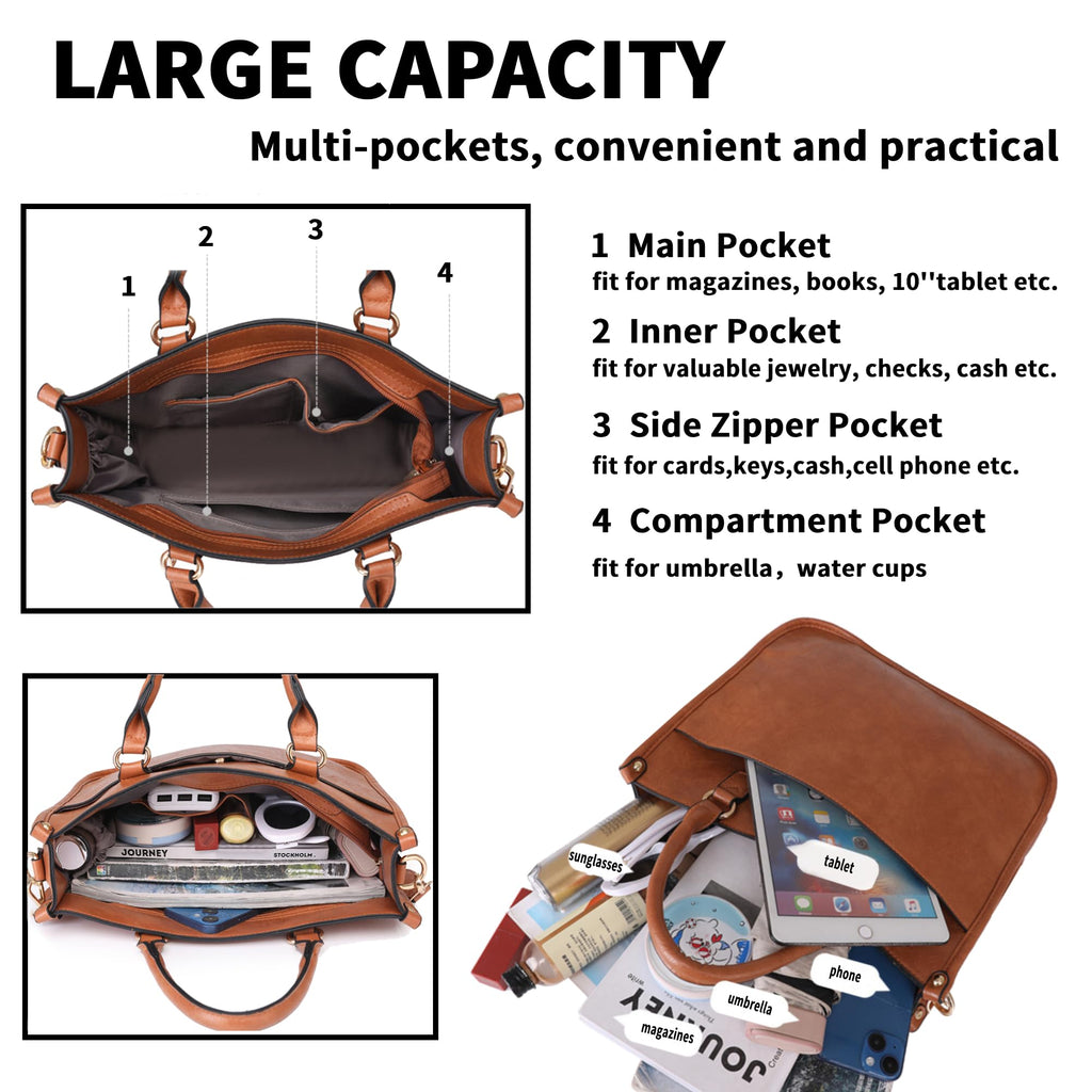 Crossbody Purses and Handbags for Women, Tote Shoulder Bag Satchel Purse and PU Leather Top Handle for Ladies (brown)