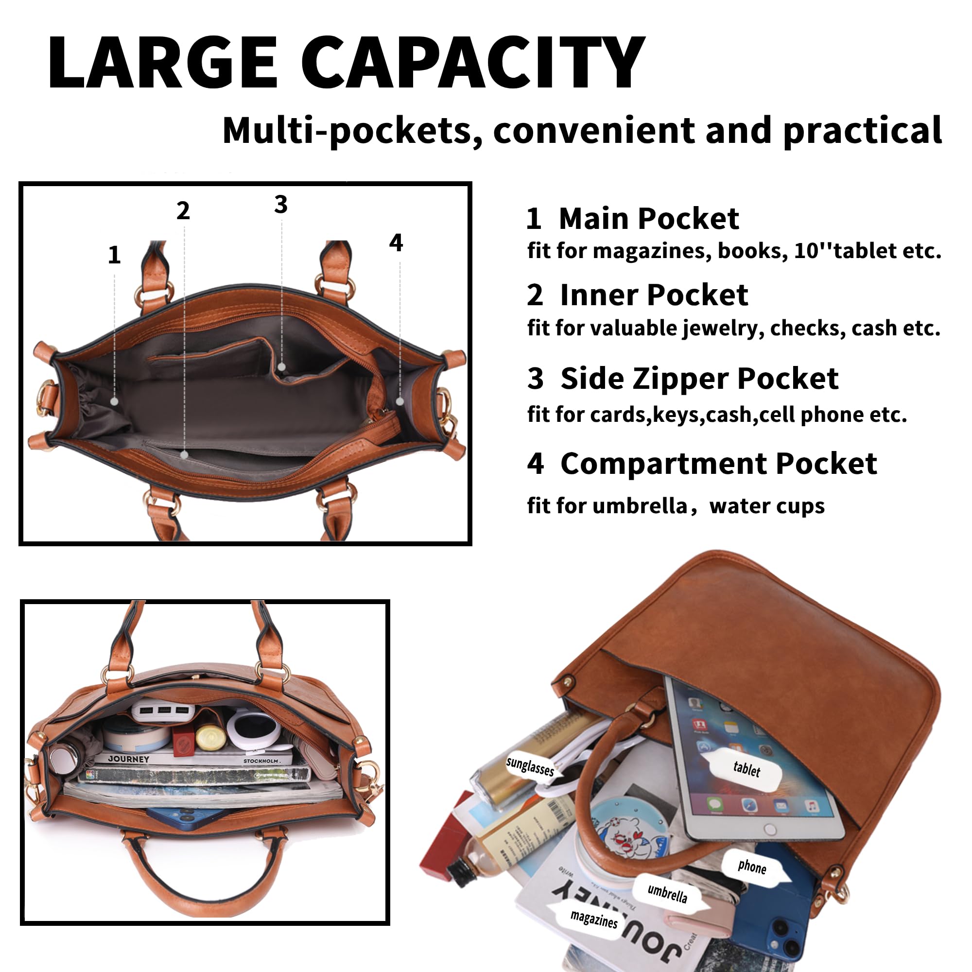 Crossbody Purses and Handbags for Women, Tote Shoulder Bag Satchel Purse and PU Leather Top Handle for Ladies (brown)