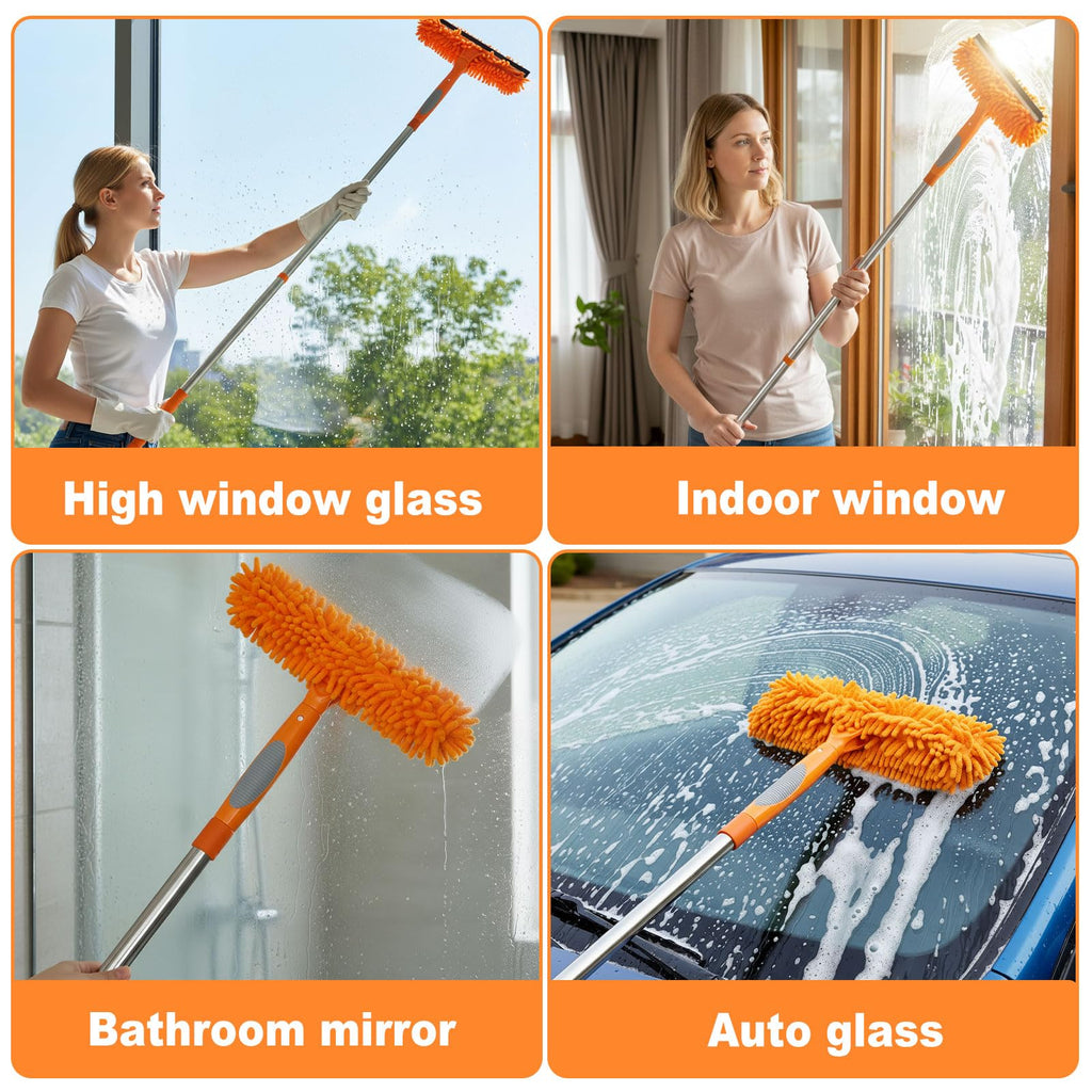 Lemosyu 3-in-1 Window Cleaner Tool with Rotating Head,67" Window Squeegee with Extension Pole, Window Cleaning Squeegee Kit for Indoor & Outdoor High Windows and Car Glass