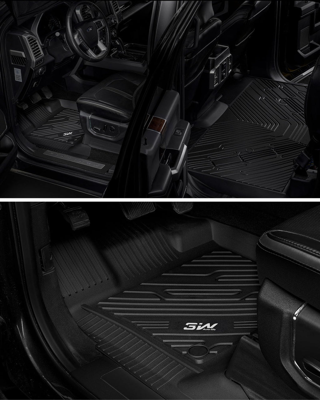3W Floor Mats for Ford F-150 2015-2025 2026 & F150 Lightning 2022-2025 SuperCrew (w/o Fold Flat Storage), TPE All Weather Custom Fit, Front & Rear 3PCS | Heavy Duty, Easy Clean - Black