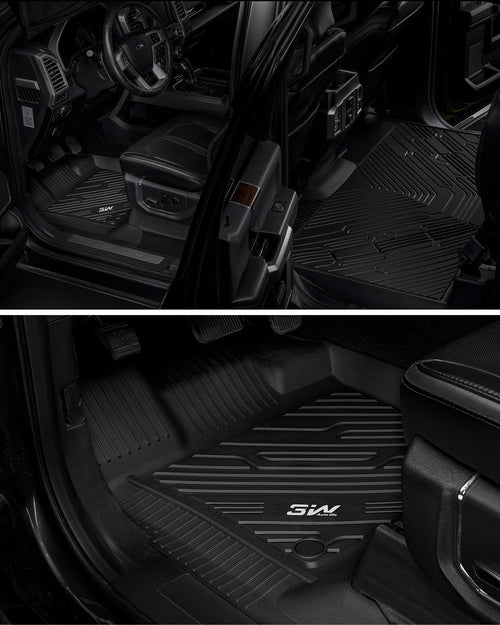 3W Floor Mats for Ford F-150 2015-2025 2026 & F150 Lightning 2022-2025 SuperCrew (w/o Fold Flat Storage), TPE All Weather Custom Fit, Front & Rear 3PCS | Heavy Duty, Easy Clean - Black