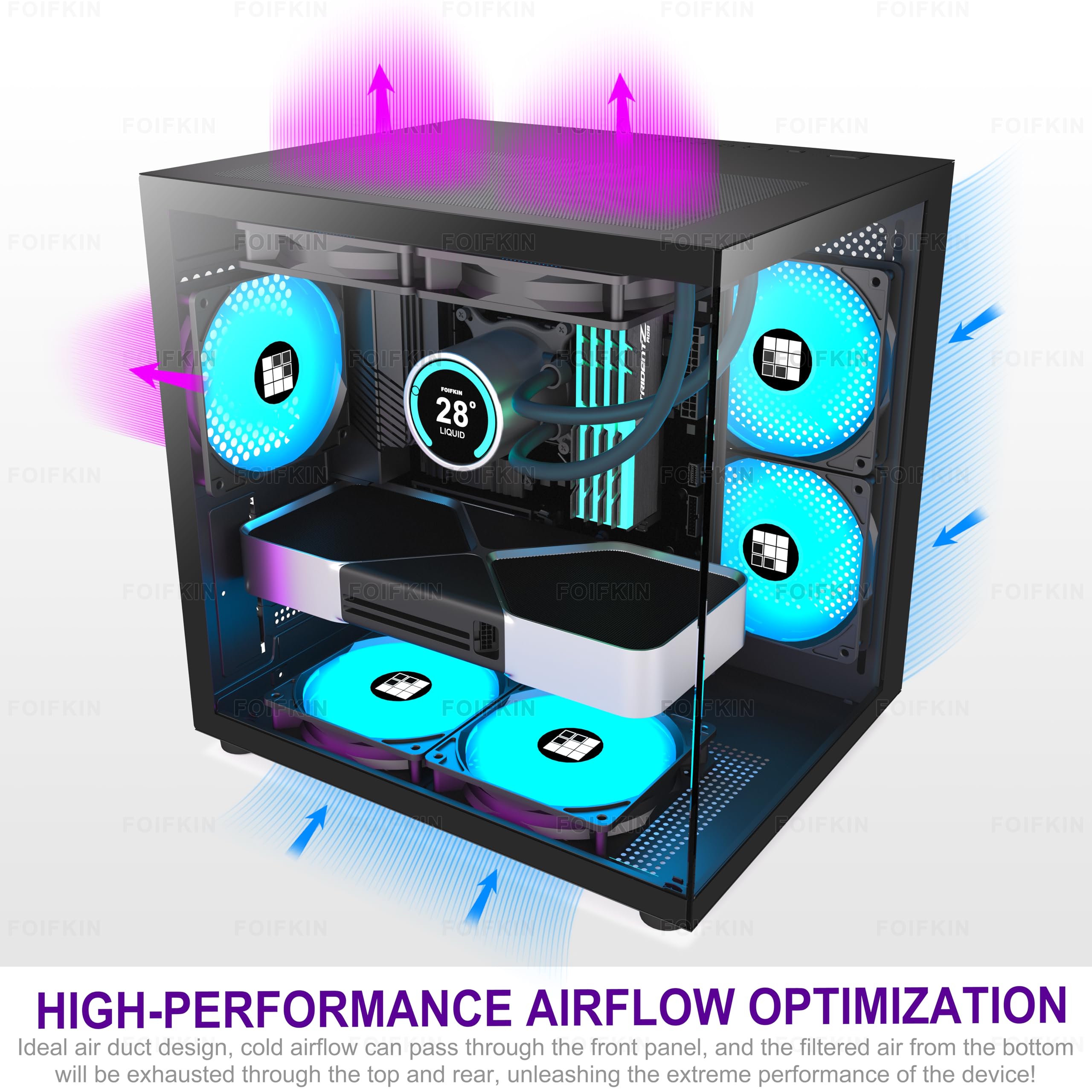 FOIFKIN F100 PC Case - Pre-Installed 3 ARGB Fan, Micro-ATX Gaming PC Case, 270° Panoramic Glass with USB 3.0, FOIFKIN (Black)