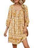 Qearal Summer Dresses for Women 2026 Vacation, 3/4 Sleeve Loose Tunic Dress Boho Beach Sun Dress Knee Length Brown XL