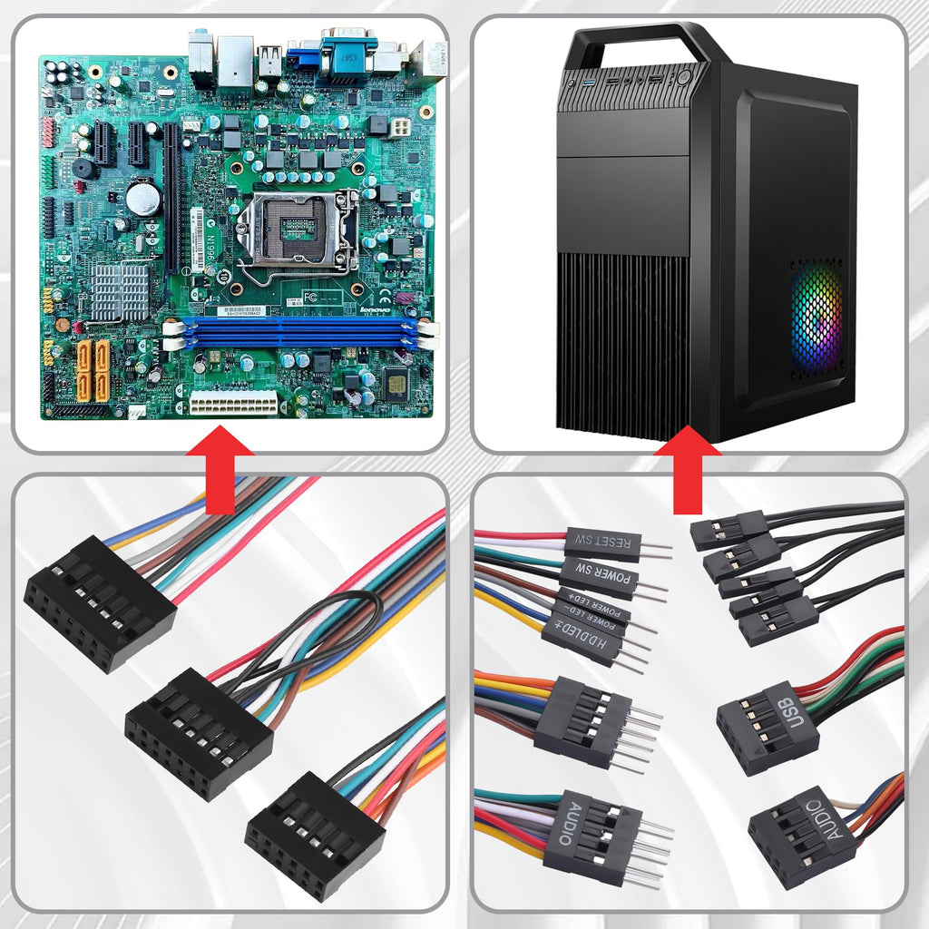 ELFJMZP Motherboard Front Panel Adapter Kit: Power Switch/USB 2.0/Audio Connector for Business Desktop Mainboards (Qitian/Yangtian/ThinkCentre-Compatible) to Standard ATX Case