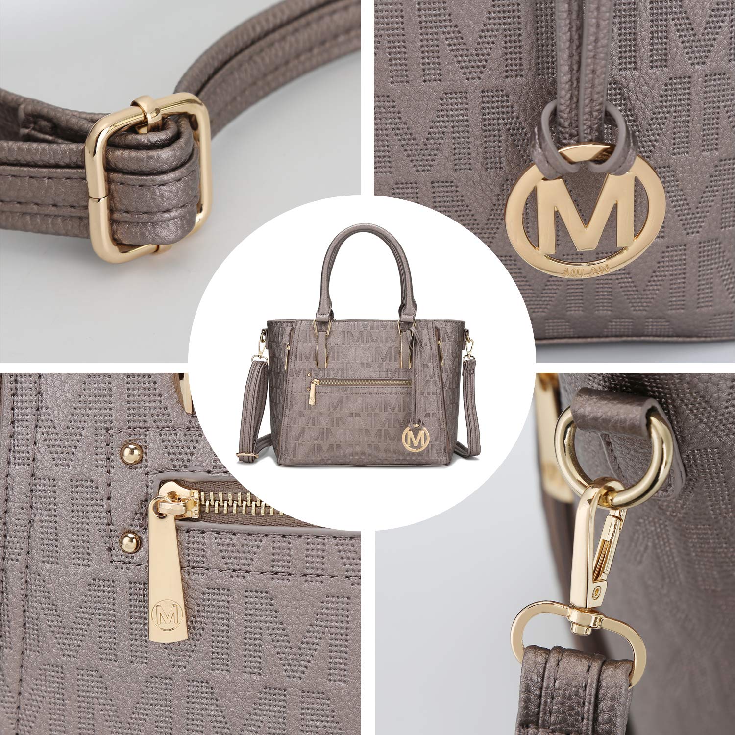 MKF Collection Crossbody Shoulder Bag for Women – PU Leather Top Handle Pocketbook – Roomy Tote Satchel Handbag Purse M Charm Pewter Silver by Mia k