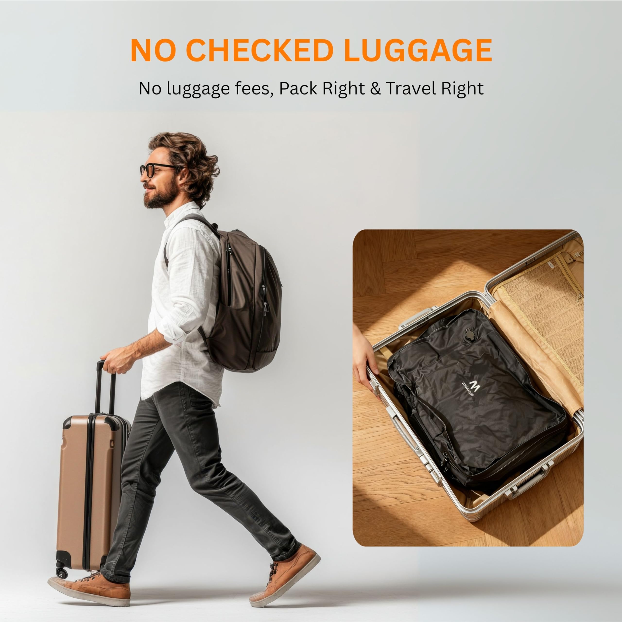 Megaback Travel Vacuum Bags for Luggage with Pump, Reusable Vacuum Seal Bags for Clothing, IP68 Waterproof, Top-open Design, Fits 20/24/28 Inch Suitcase (1PC+Pump, 43L)