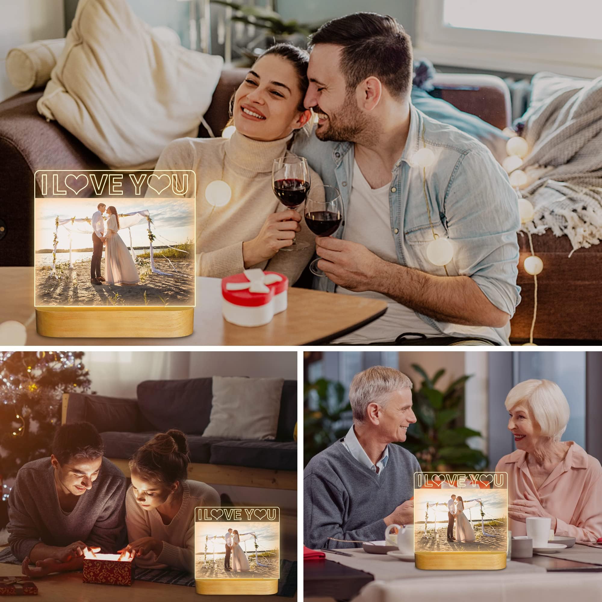 Light up Picture Frame, I Love You 4x6 Inches Acrylic Photo Frame with Night Light Desktop Decor Best Gifts for Lover Couple Wife Girl Friends Valentine's Day Anniversary Birthday Wedding Present