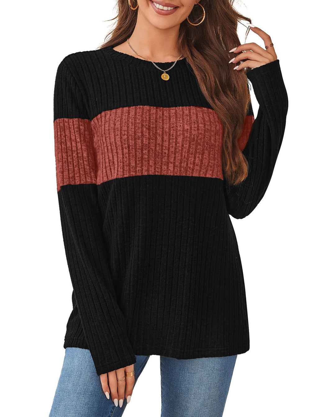 Womens Sweaters Fall Tops Long Sleeve Shirts Teacher Outfits Trendy Plus Size Fall Clothes Fashion 2025 Caramel XL