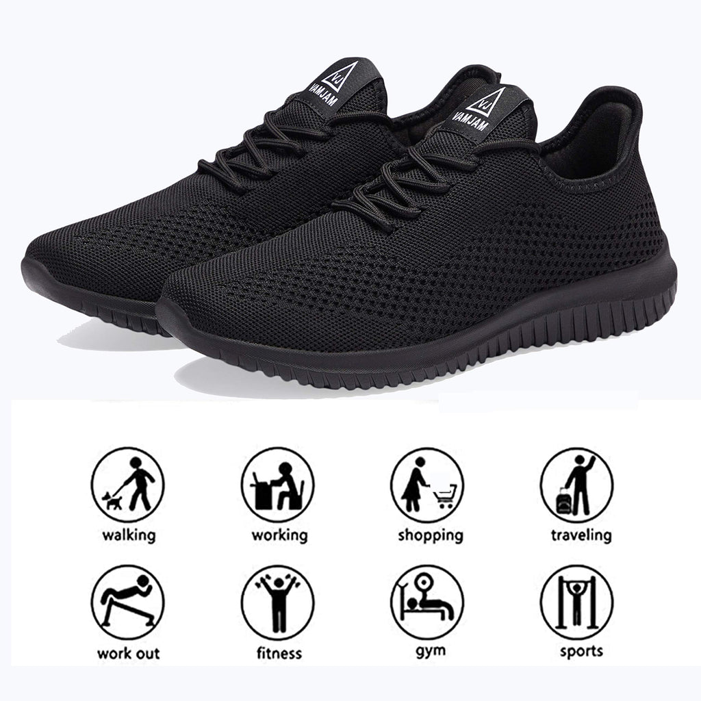 VAMJAM Men's Running Shoes Ultra Lightweight Breathable Walking Shoes Non Slip Athletic Fashion Sneakers Mesh Workout Casual Sports Shoes All Black Size 9.5