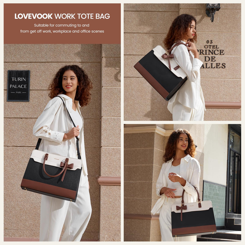 LOVEVOOK Laptop Tote Bag for Women,Leather Work Bag, Waterproof Business Teacher Bag,Large Computer Handbag Purse Briefcase,Office Gifts for Women