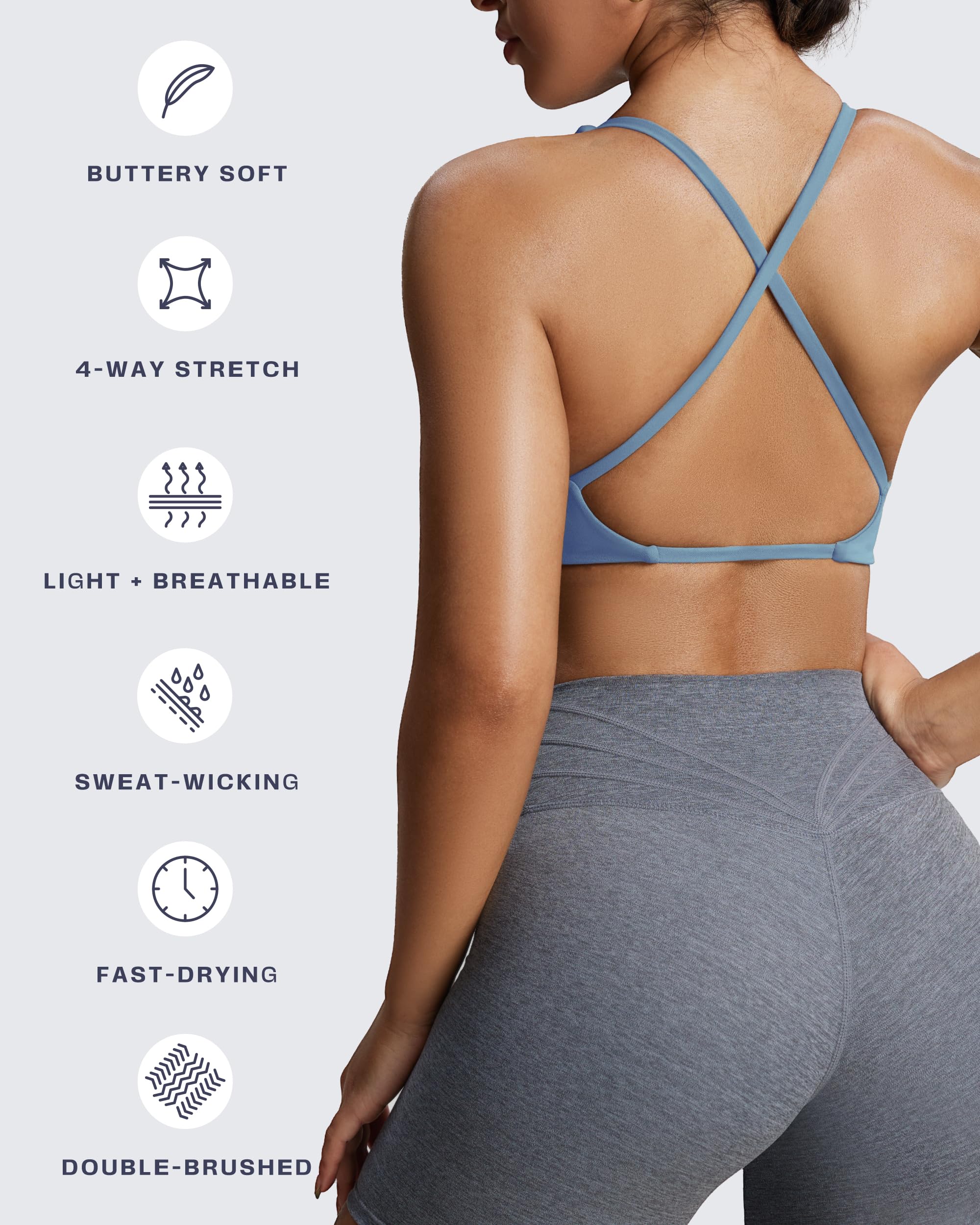 Aoxjox Women's Workout Sports Bras Fitness Sienna Low Impact Bra Yoga Crop Tank (Mykonos Blue, Medium)