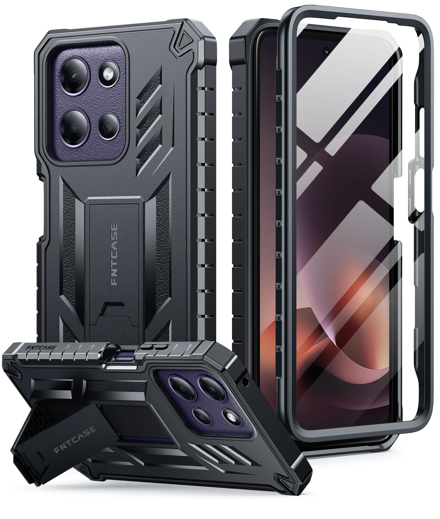 FNTCASE for Motorola Moto G-Power-5G-2026 Case: for Moto G Power 5G 2025 Case with Kickstand | Built-in Screen Protector Military Grade Drop Proof Protection Rugged Shockproof Protective Sturdy Black