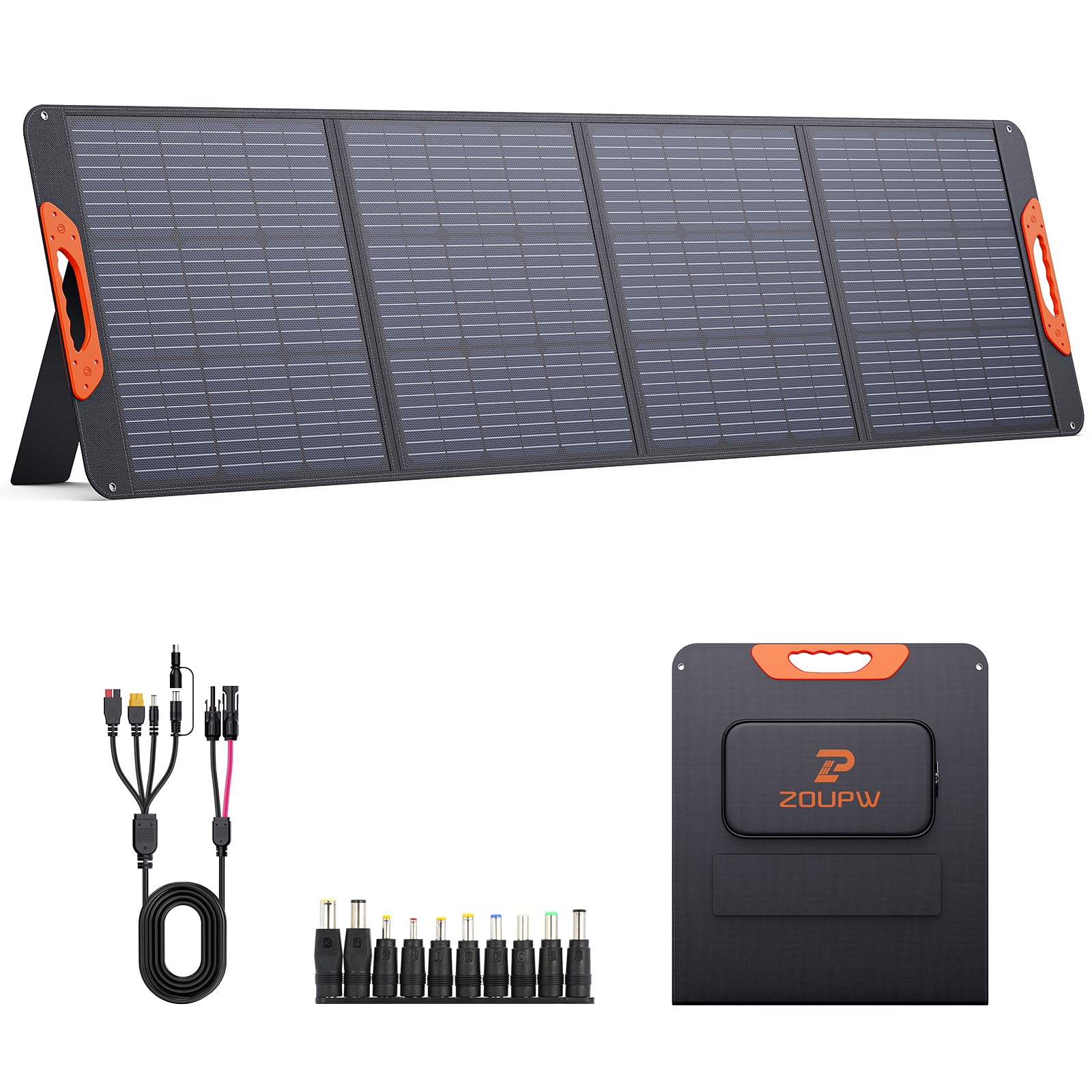 ZOUPW 200W Portable Solar Panel for Power Station,23.5% Efficiency Mono Foldable Solar Charger with 4 Kickstands for Jackery Explorer/Bluetti/EcoFlow,IP67 Waterproof for Camping RV Off-Grid Backup