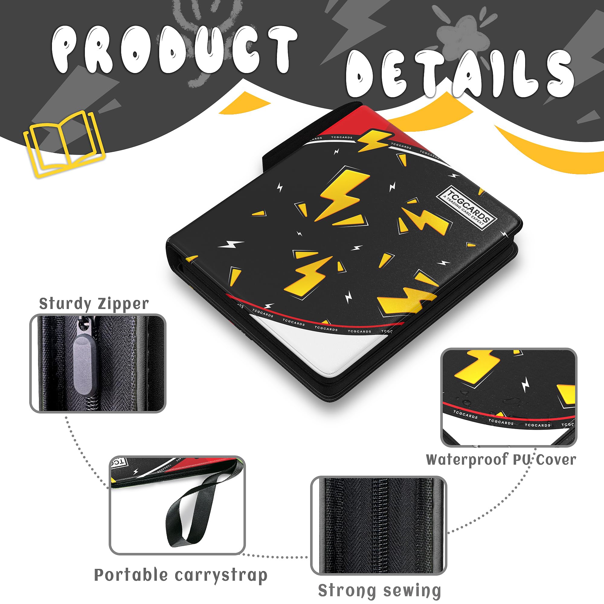 Trading Card Binder 9 Pocket,Card Binder 900 Pockets,Card Book Holder Cards with 50 Removable Sleeves,3-Ring Zip Design MTG/TCG/Sport Collectible Trading Card Albums Gifts for Boys and Girls (Black)