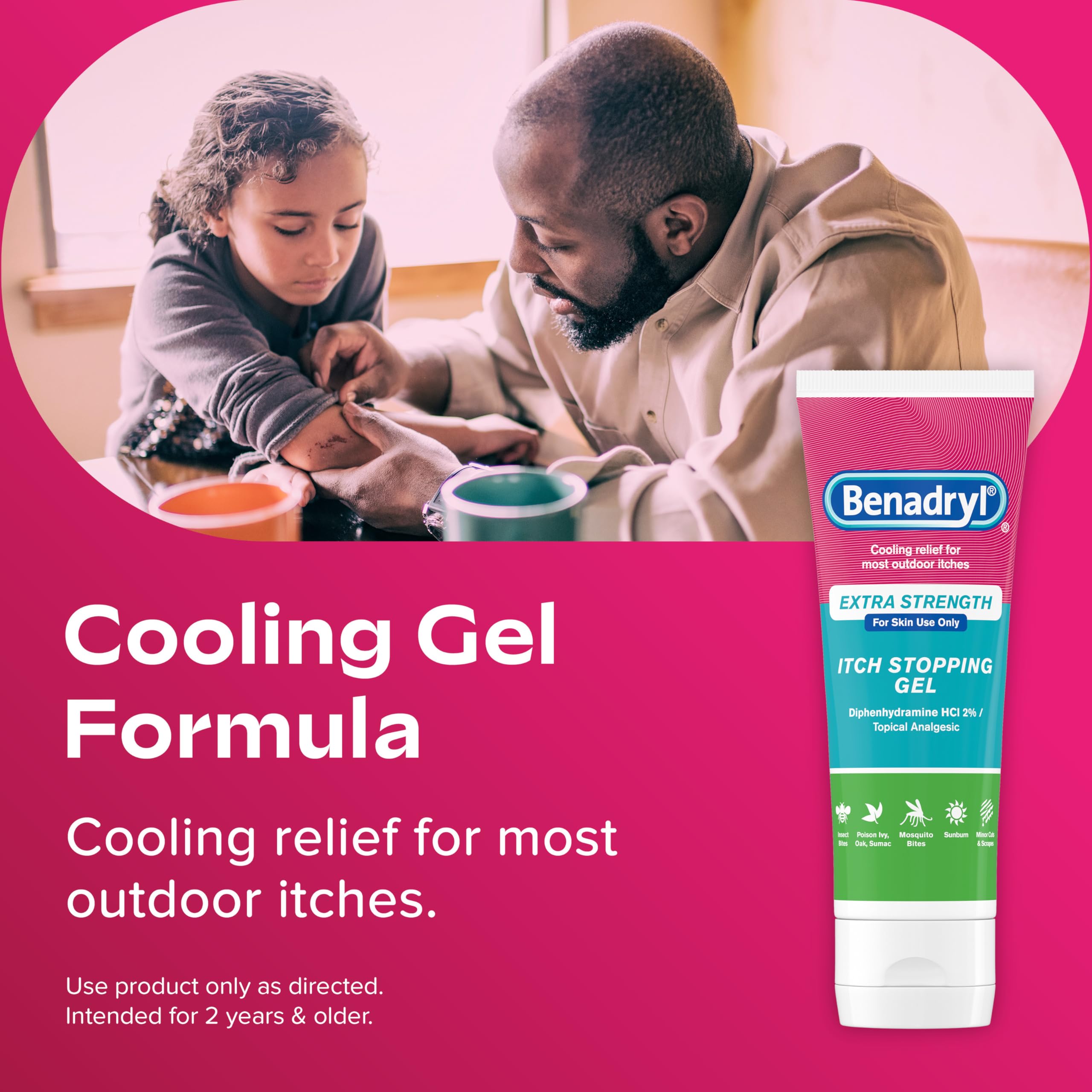 Benadryl Topical Itch Relief Gel, Extra Strength, Contains 2% DIPHENHYDRAMINE HCL, Soothing Relief from SCRAPES, Insect Bites, Sunburn, Poison Ivy and More, Great for Outdoors, 3.5 FL OZ