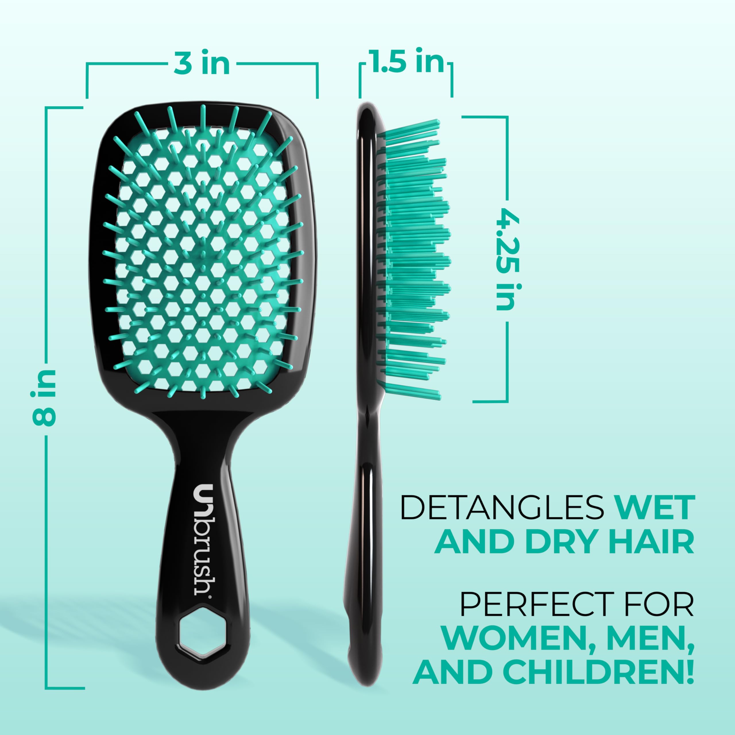 FHI Heat UNbrush Detangling Brush for Pain-Free Brushing on All Wet or Dry Hair Types — Durable DuoFlex Anti-Static Bristles, Lightweight Handle, Vented Hair Brush, Lagoon