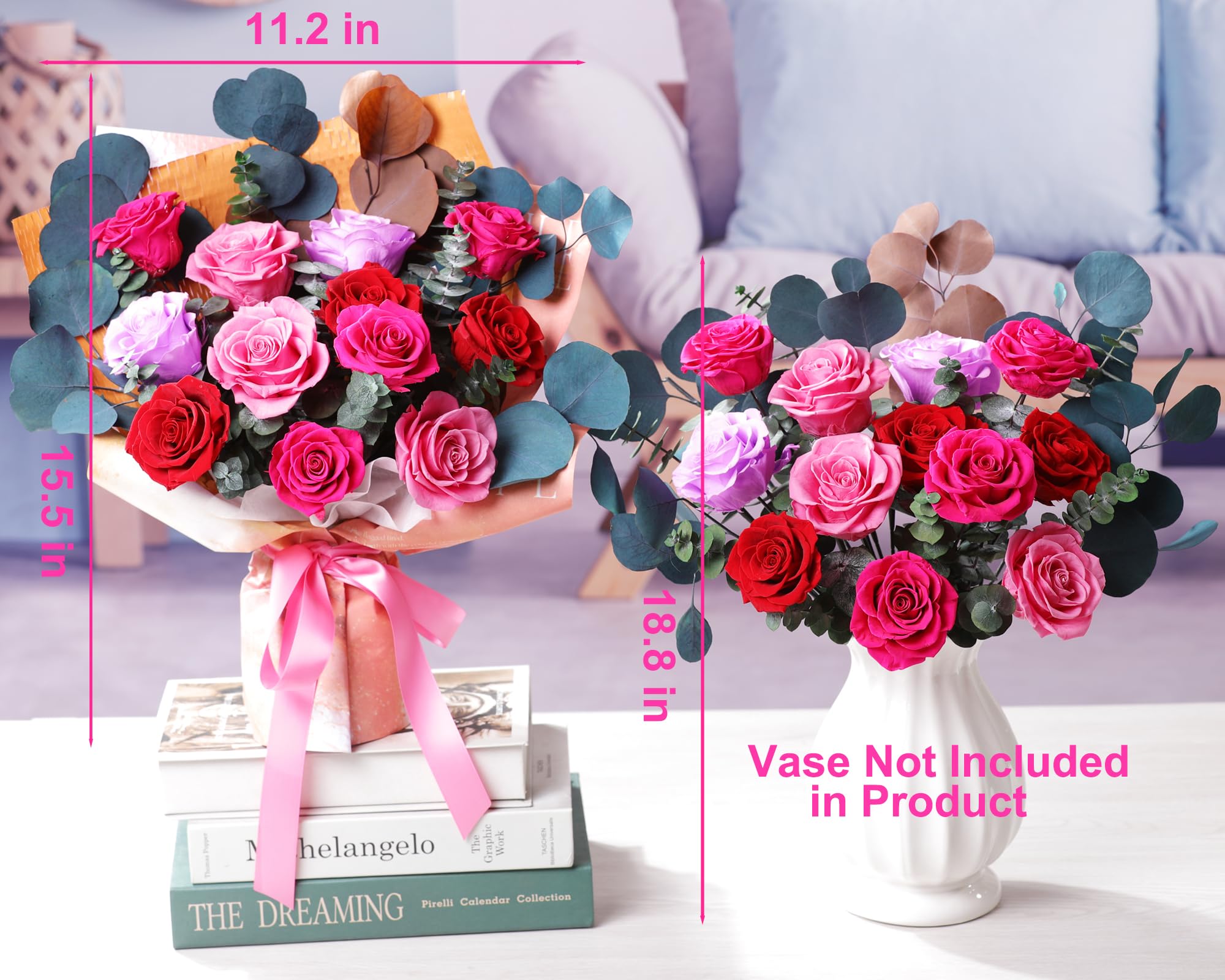 Lovenfold Flowers for Delivery Birthday Flowers Gift for Her,Preserved Flowers Bouquet 12 Roses Mixed Bouquet,Rose Gifts for Women Mom Grandma(Mixed 12 Reddish-A Roses)