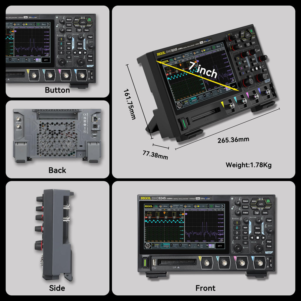 RIGOL Digital Oscilloscope DHO924S 250 MHz 4-Ch + 16 Digital 1.25 GSa/s 12-bit 50 Mpts UltraAcquire 1,000,000 wfms/s AFG + Bode Plot LAN/USB/HDMI SCPI for Power & Embedded
