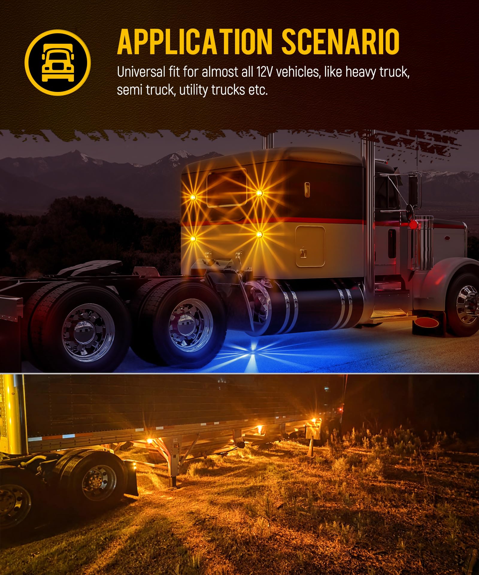 Partsam 2Pcs Dual Color Amber/Blue LED Glass Lens Watermelon Lights [Patented], Turn Signal Marker Lights with Stainless Steel Bezel Compatible with Kenworth Peterbilt Freightliner