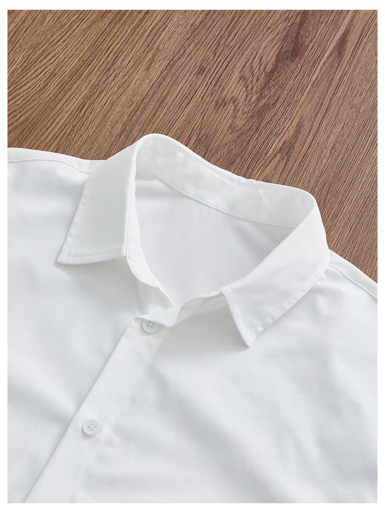 GORGLITTER Men's Letter Graphic Boxy Cropped Shirt Button Down Short Sleeve Loose Fit Streetwear Tops Y2K White Medium
