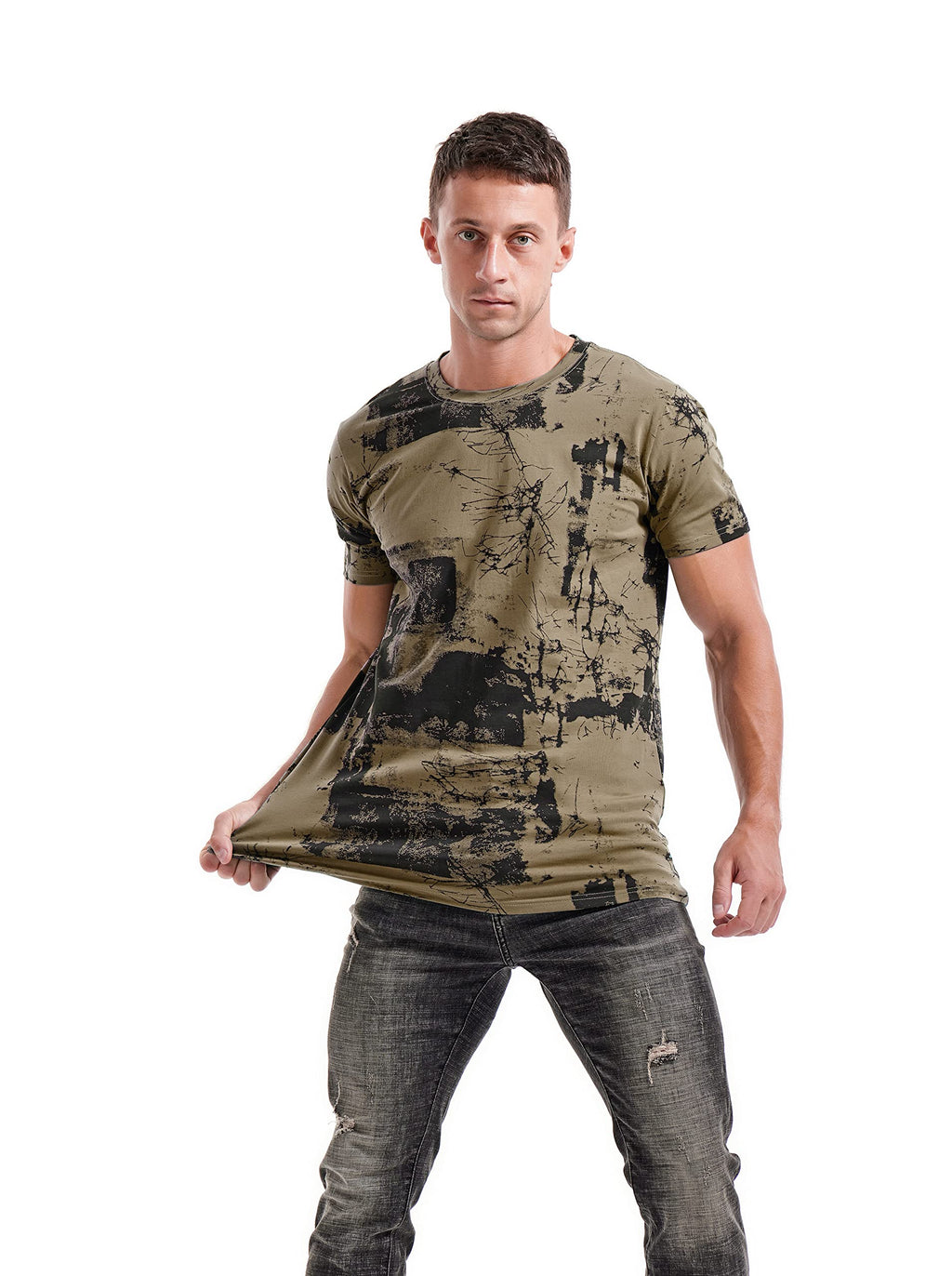 KLIEGOU Mens Hipster Hip-Hop Premiun Tees - Latest Fashion Print T-Shirts Army Green M