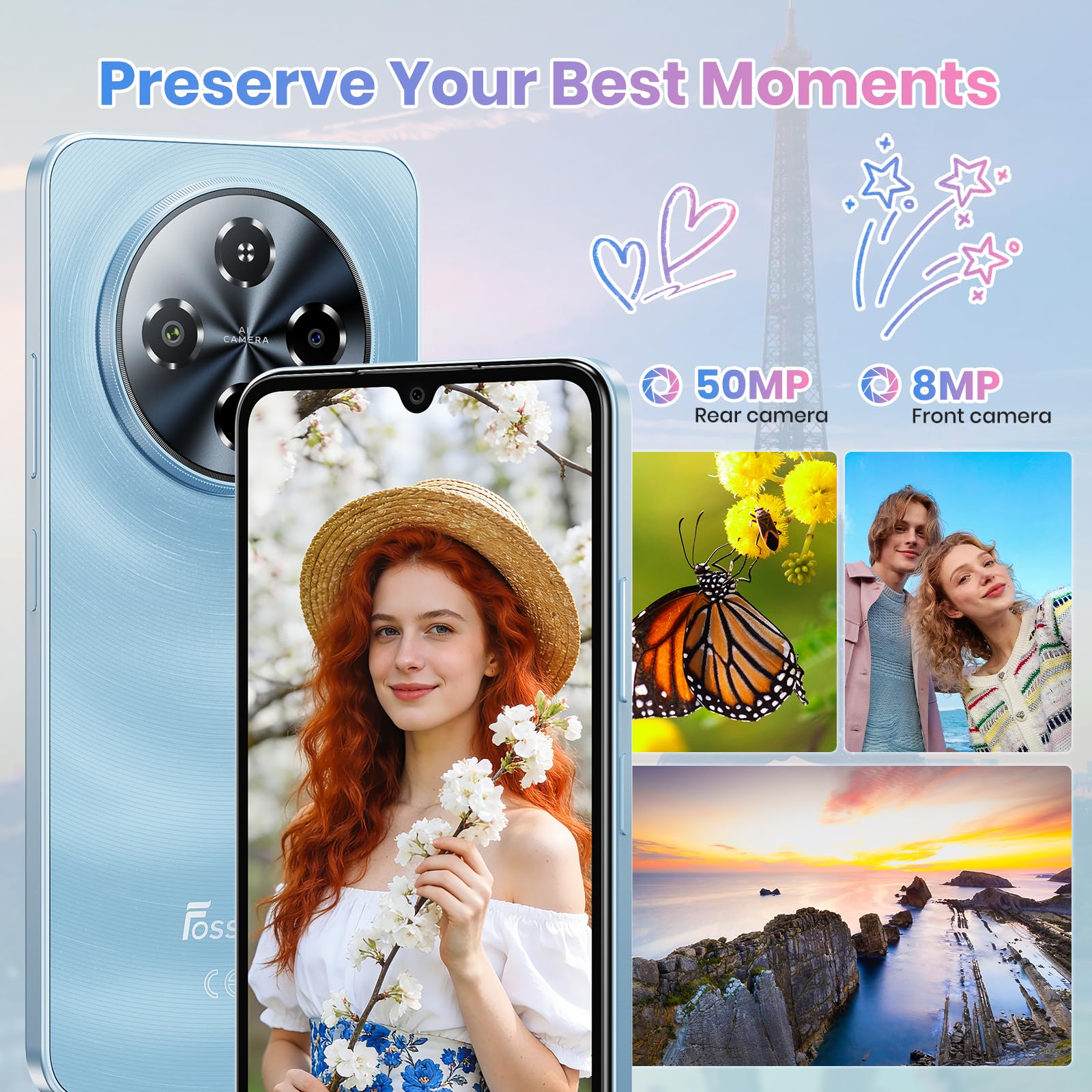 FOSSIBOT S5 Pro Android 15 Cellphone, 32GB+256GB/2TB Phone, 6.88" HD Smartphone, 6000mAh Battery Smartphones,50MP+8MP Phones,Gemini Al Cell Phone 2026 Black