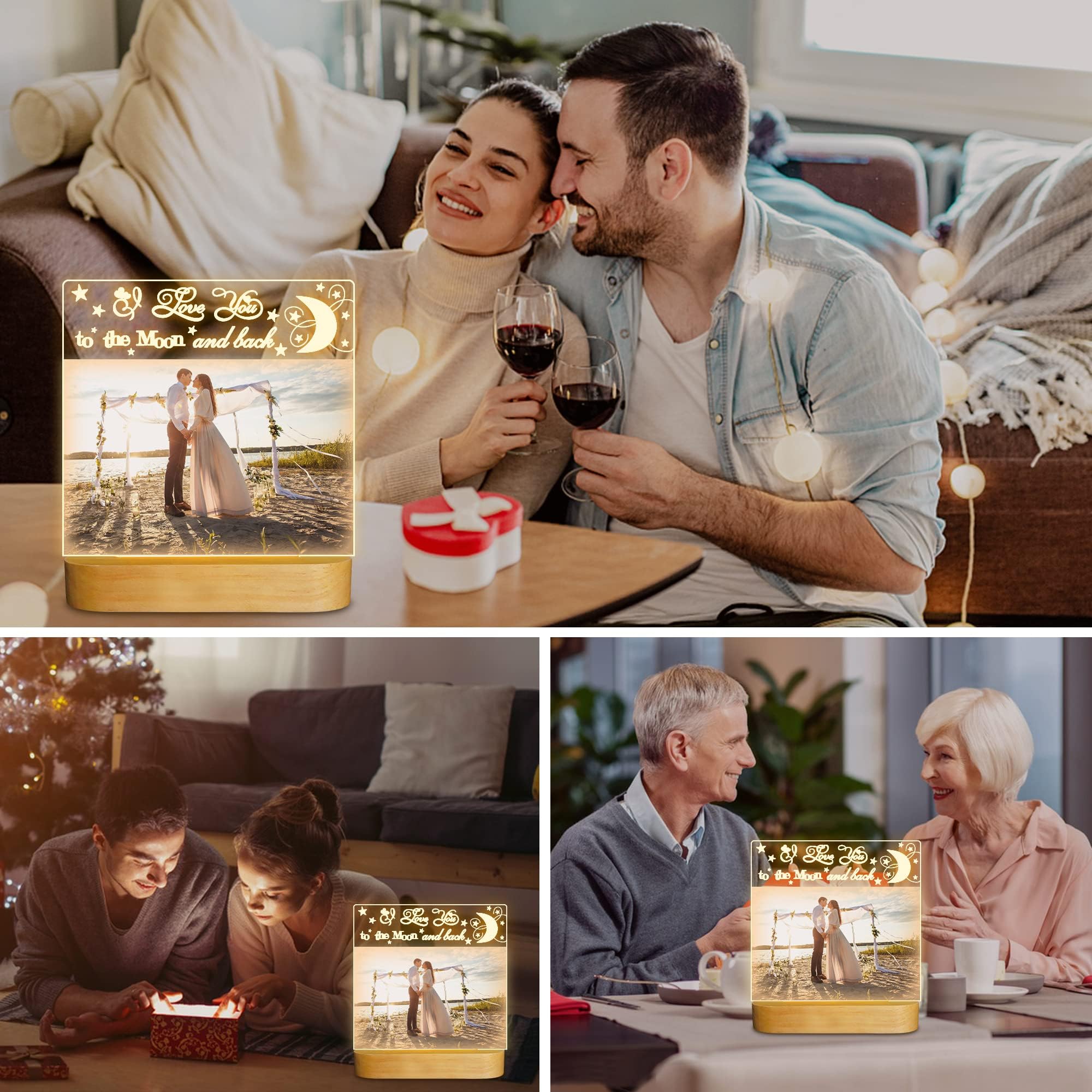 Attivolife Light up Picture Frame, Love You to the Moon and Back Night Light, Customized Valentines Birthday Gifts for Him Her Girlfriend Boyfriend Men Women Couple with Gift Card(4x6 Inch)