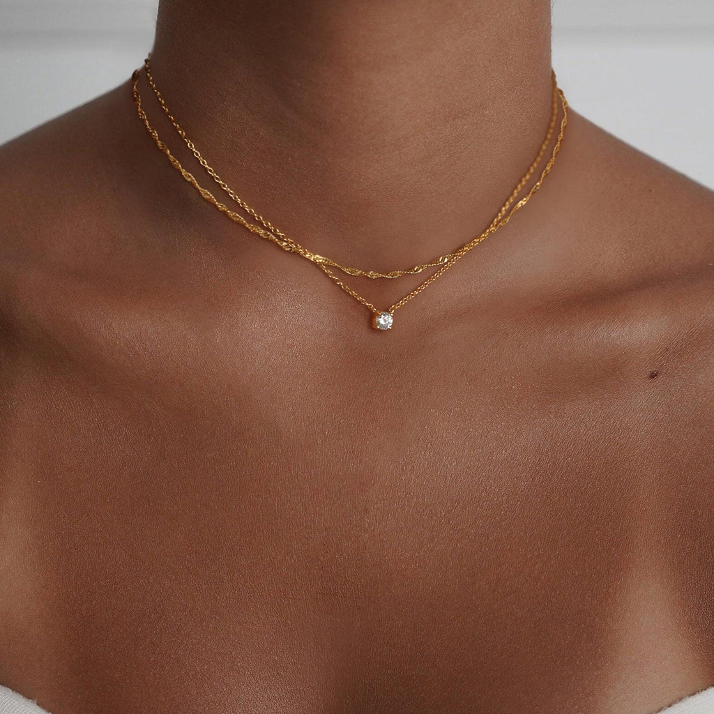 Treasure Bender Gold Necklace for Women Trendy - 14K Gold Plated Layered CZ Necklace Dainty Gold Pendant Choker Chain Necklaces Waterproof Non Tarnish Jewelry for Women Gifts