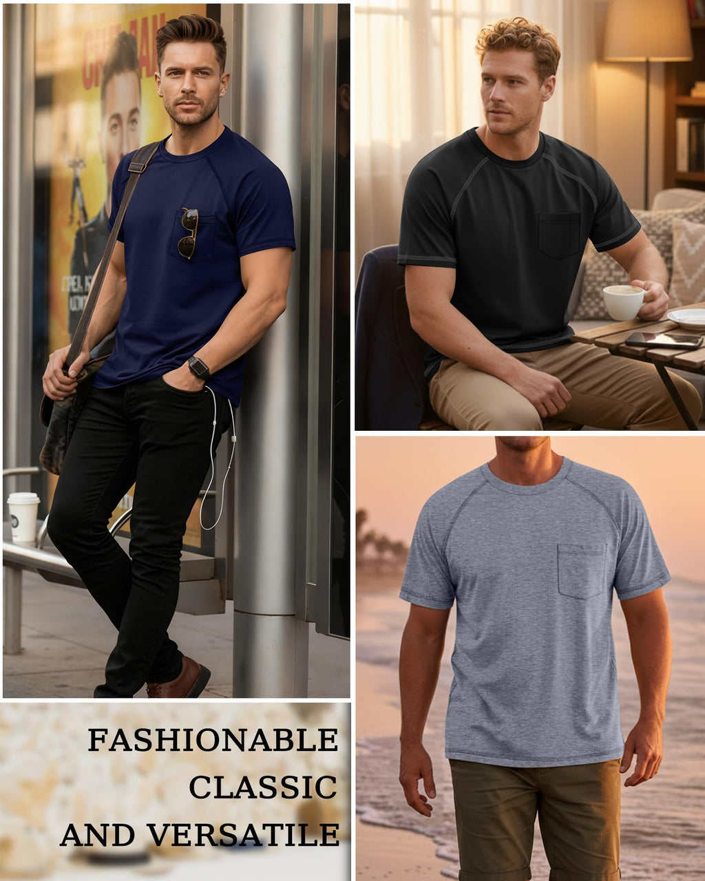 Neer 3 Pack Big and Tall Shirts for Men with Pocket XL-5XL Plus Size Crew Neck Raglan Short Sleeve Summer Casual T Shirts Tee(Black, Light Gray, Navy Blue,4X-Large)