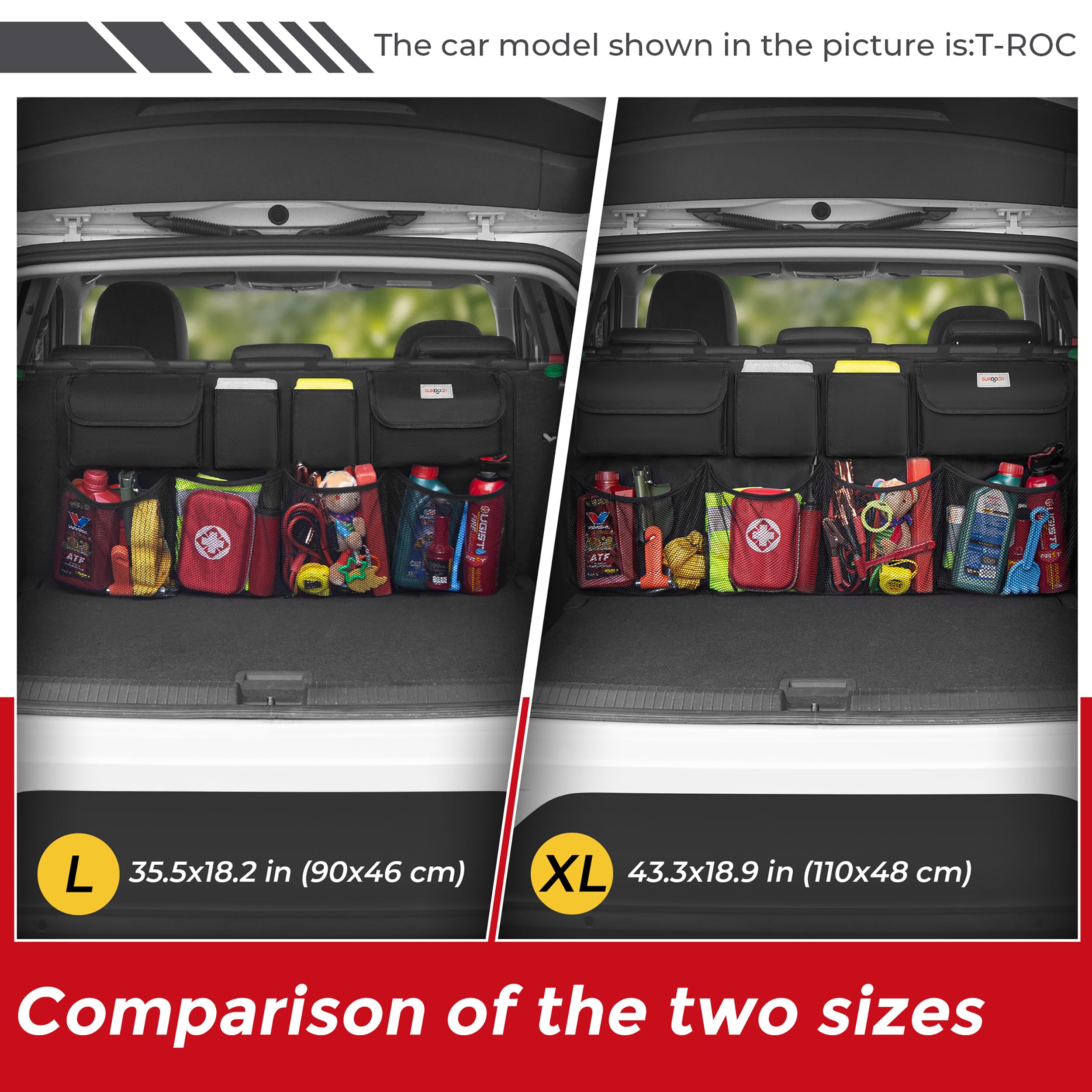 SURDOCA Car Trunk Organizer, LARGE CAPACITY Car Storage Bag with 8 Pockets, 7X Upgraded Trunk Storage Organizer for Car, SUV, Truck, MPV