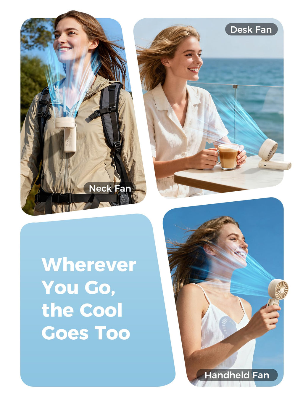 Aecooly Mighty Portable Handheld Fan | 20H Max Cooling Time | 3 Flexible Modes | 5 Speeds Wind | Battery Level Display | USB Rechargeable Mini Personal Battery Powered, Gifts for Women, Travel -Beige