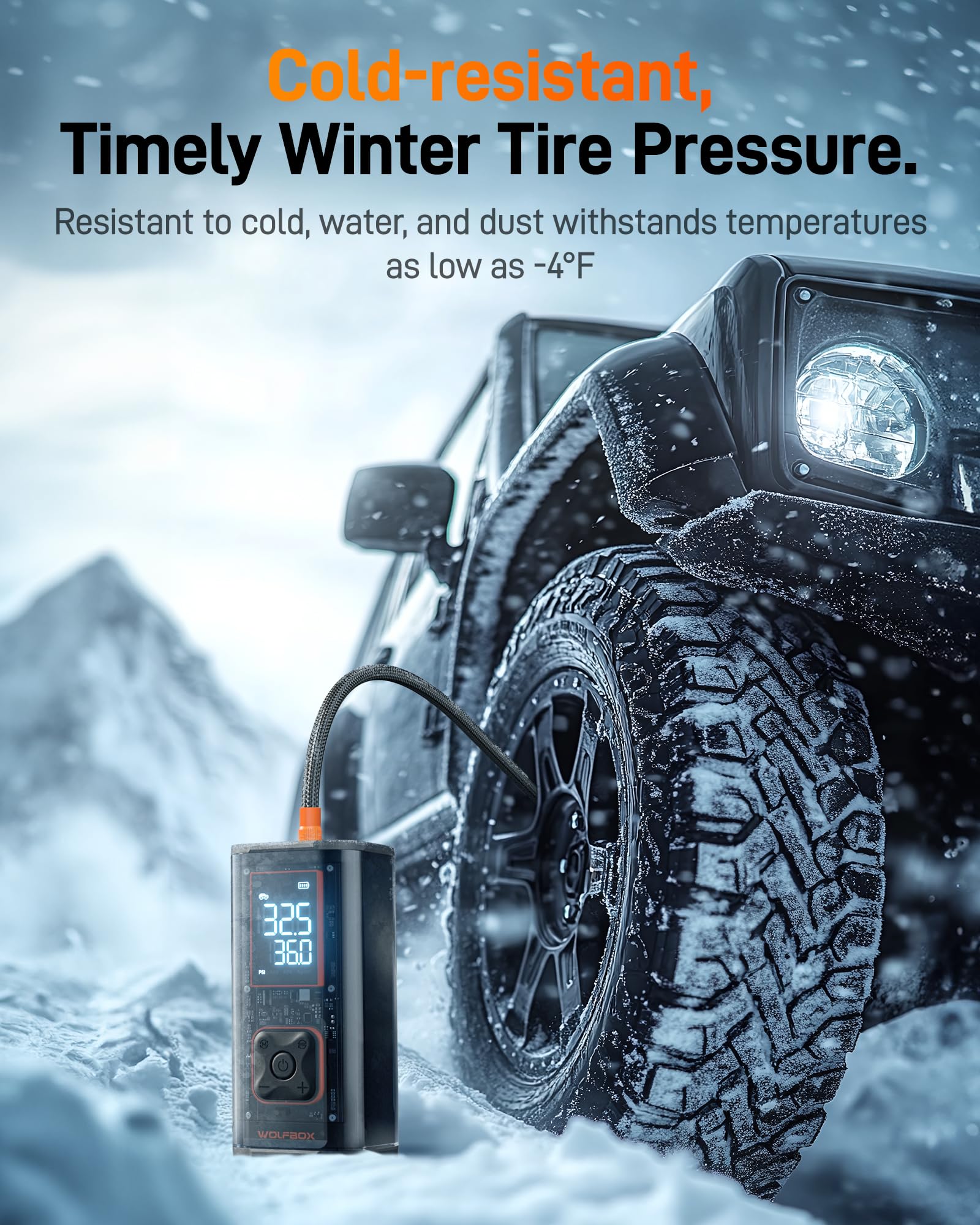 WOLFBOX 150PSI Heavy Duty Tire Inflator Portable Air Compressor,Double- cylinder 45LPM Fast Air Pump for Car Tires,3.5'' LED Display,20'' Hose,Air Compressor for Car,Pickup Truck,Bike