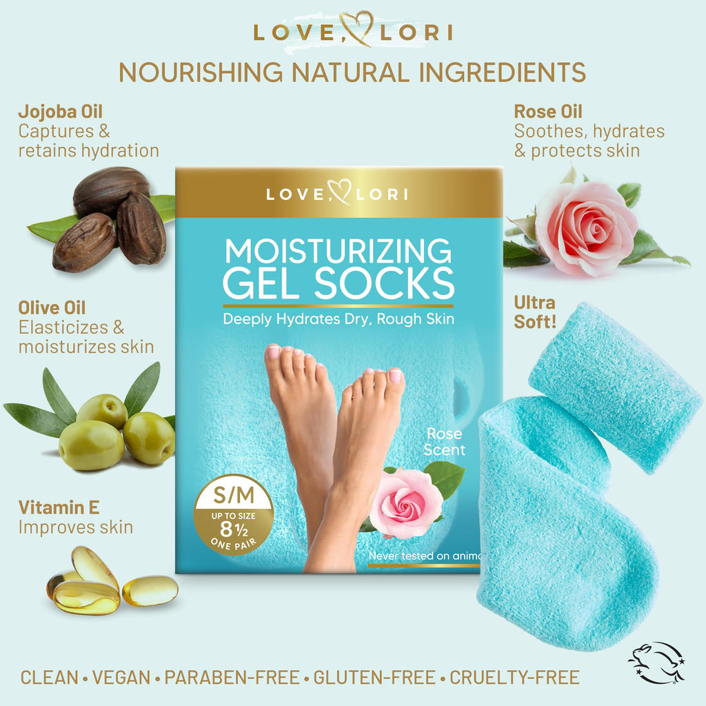Moisturizing Socks (Up to Size 8.5) Gel Silicone Aloe Socks Spa Gifts Galentines Day Gifts - Infused with Vitamin E & JoJoba Oil - Self Care for Women