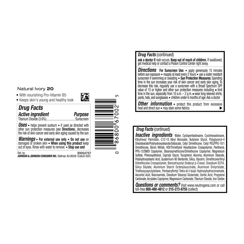 Neutrogena Healthy Skin Liquid Foundation Makeup with Broad Spectrum SPF 20 Sunscreen, Lightweight, Medium Coverage Makeup with Sunscreen and Pro-Vitamin B5, Natural Ivory 20, 1 fl. oz