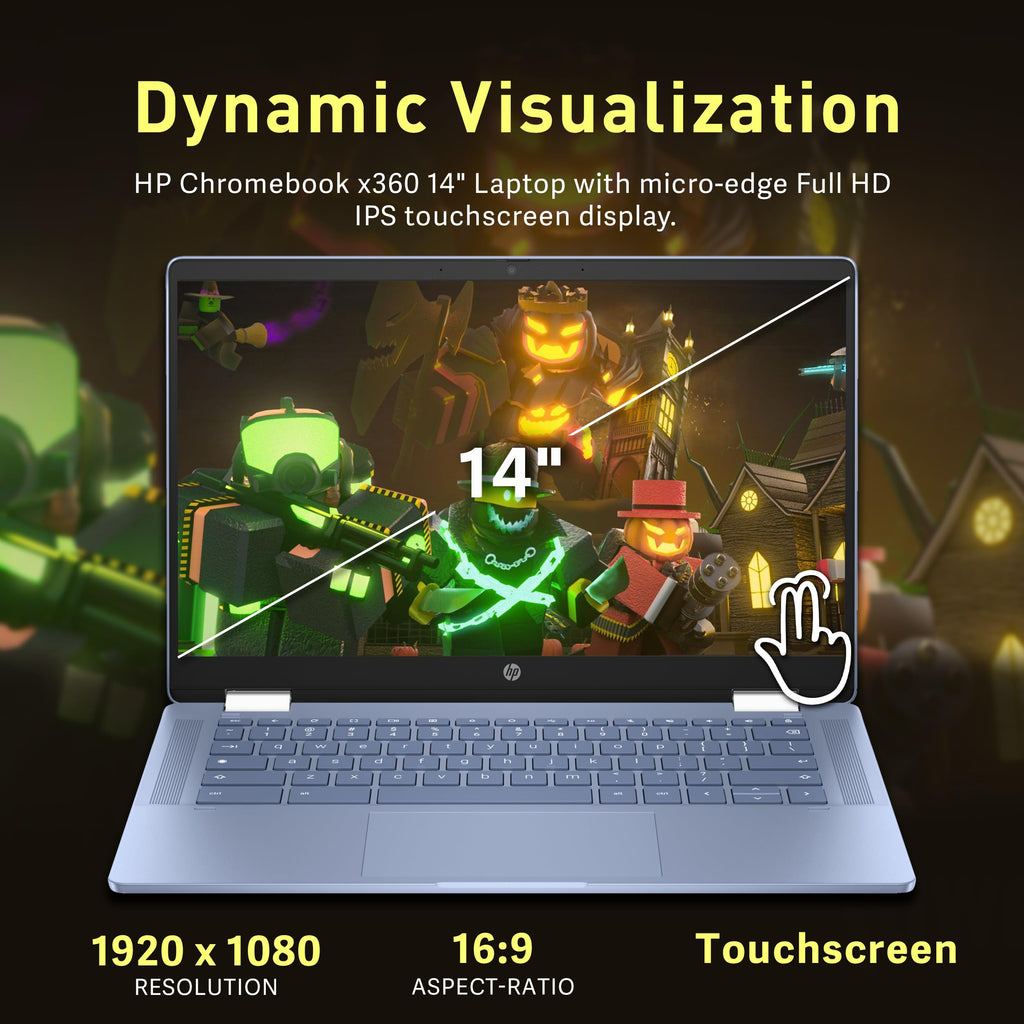 HP Chromebook x360 14" FHD Touchscreen Laptop, Intel Processor N100, 4GB RAM, 224GB Storage(64GB eMMC+160GB Docking Station Set), Intel UHD Graphics, 720p HD Camera, Wi-Fi 6, Chrome OS, Sky Blue