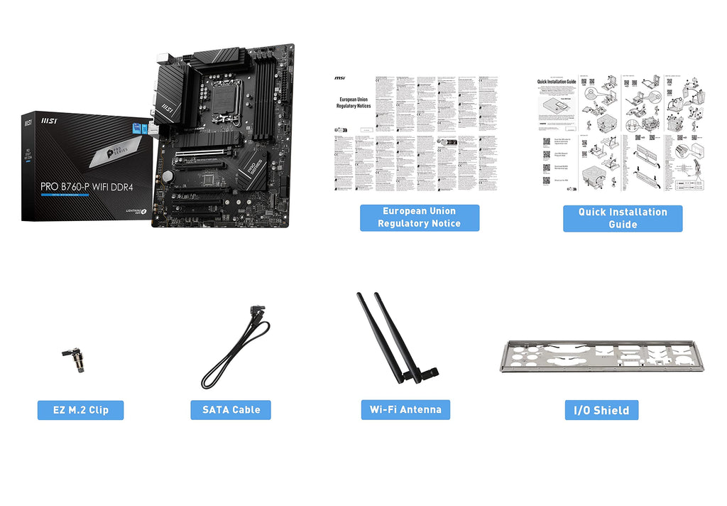 MSI PRO B760-P WiFi DDR4 ProSeries Motherboard - Supports 12th/13th/14th Gen Intel Processors, LGA 1700, DDR4, PCIe 4.0, M.2, 2.5Gbps LAN, USB 3.2 Gen2, HDMI/DP, Wi-Fi 6E, Bluetooth 5.3, ATX