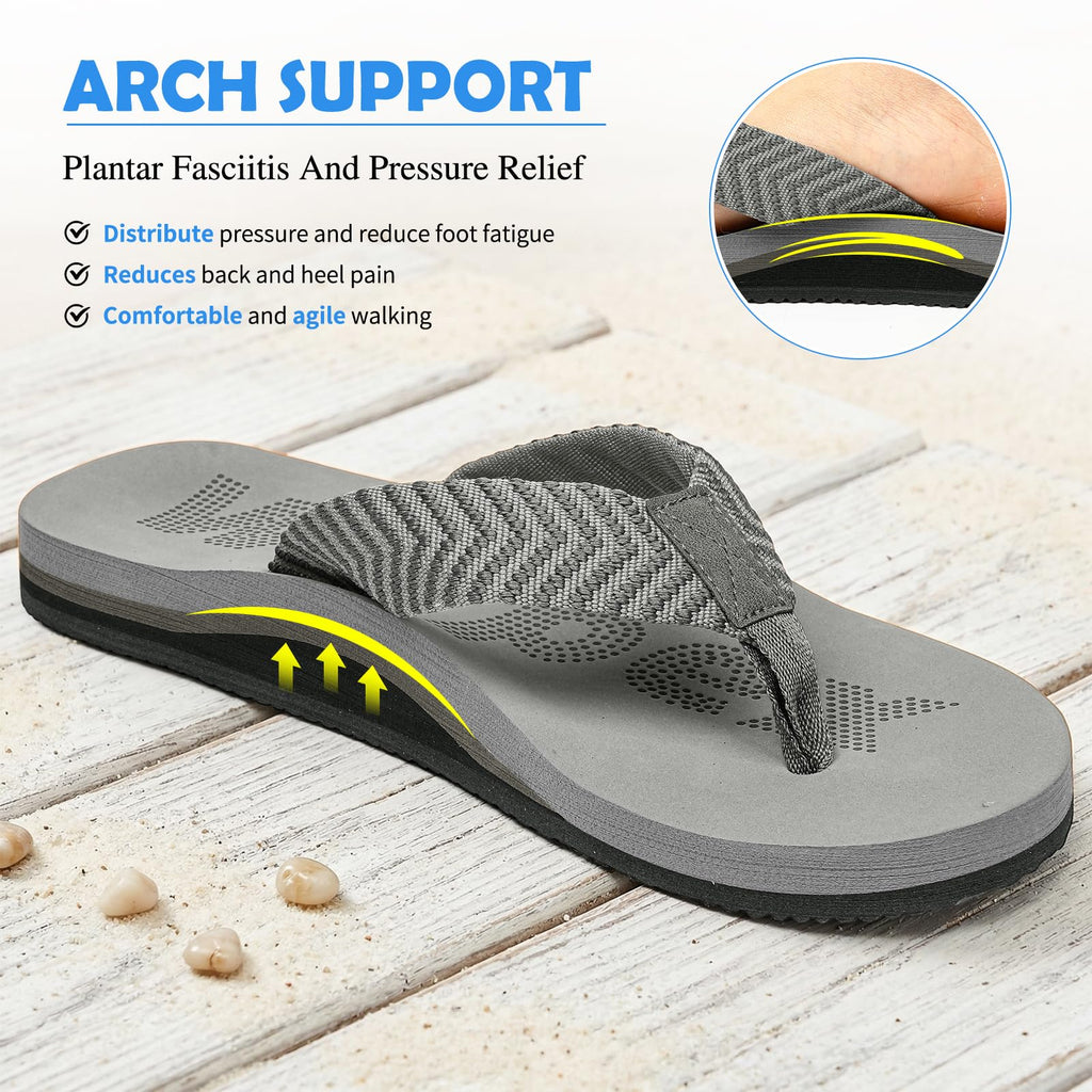 Wirpex Men's Arch Support Flip Flops-Comfortable Yoga Mat Orthotic Sandals Non-Slip Lightweight Beach & Outdoor Walking Slippers Grey 10 Size
