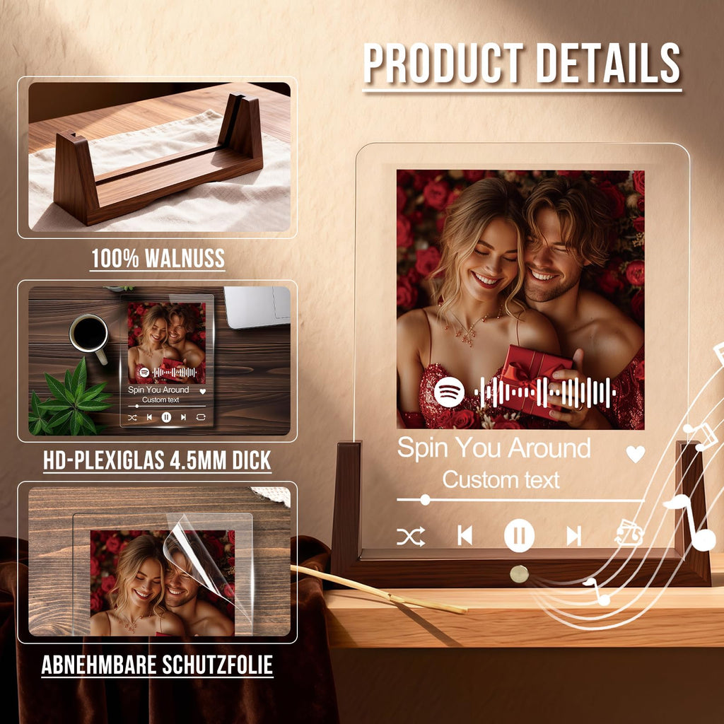 Personalized Gifts for Girlfriend Boyfriend - Spotify Plaque, Custom Music Acrylic Song Plaque Frames with Photo, Customized Picture Frame for Him Her Women Men Couples Anniversary Birthday Gifts