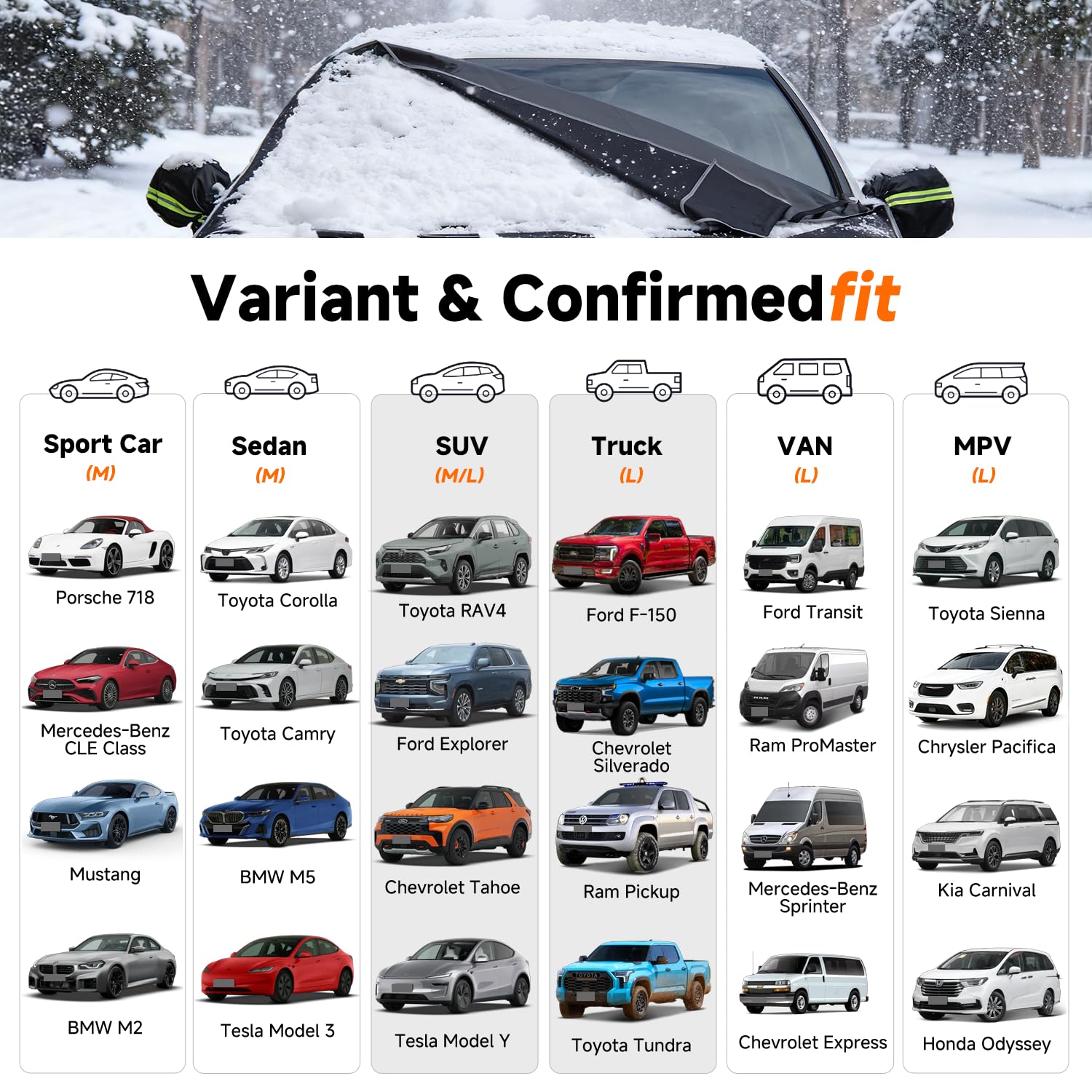 DooGooCoo [Upgraded] 7-Layer Car Windshield Snow Cover, [Efficient Winter Protection] Against Snow, Ice, Frost and Water, [Military-Grade Durable] Universal Fit for Cars, SUVs, and Trucks-Medium