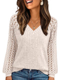 AUTOMET Women Summer Tops Spring Fashion 2026 Lace Long Sleeve Shirts Fall Sweaters Dressy Casual Tunic Blouse Work Clothing Apricot M