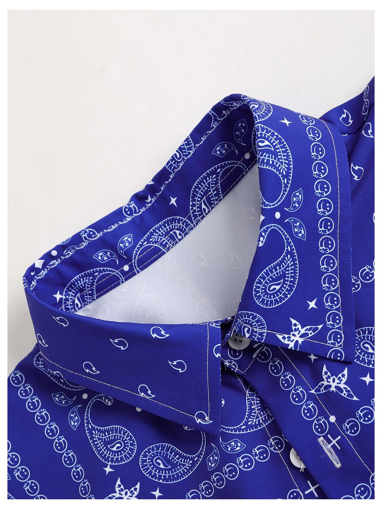 WDIRARA Men's 2 Piece Set Paisley Print Button Down Shirt Shorts Outfits Vacation Set Blue Small